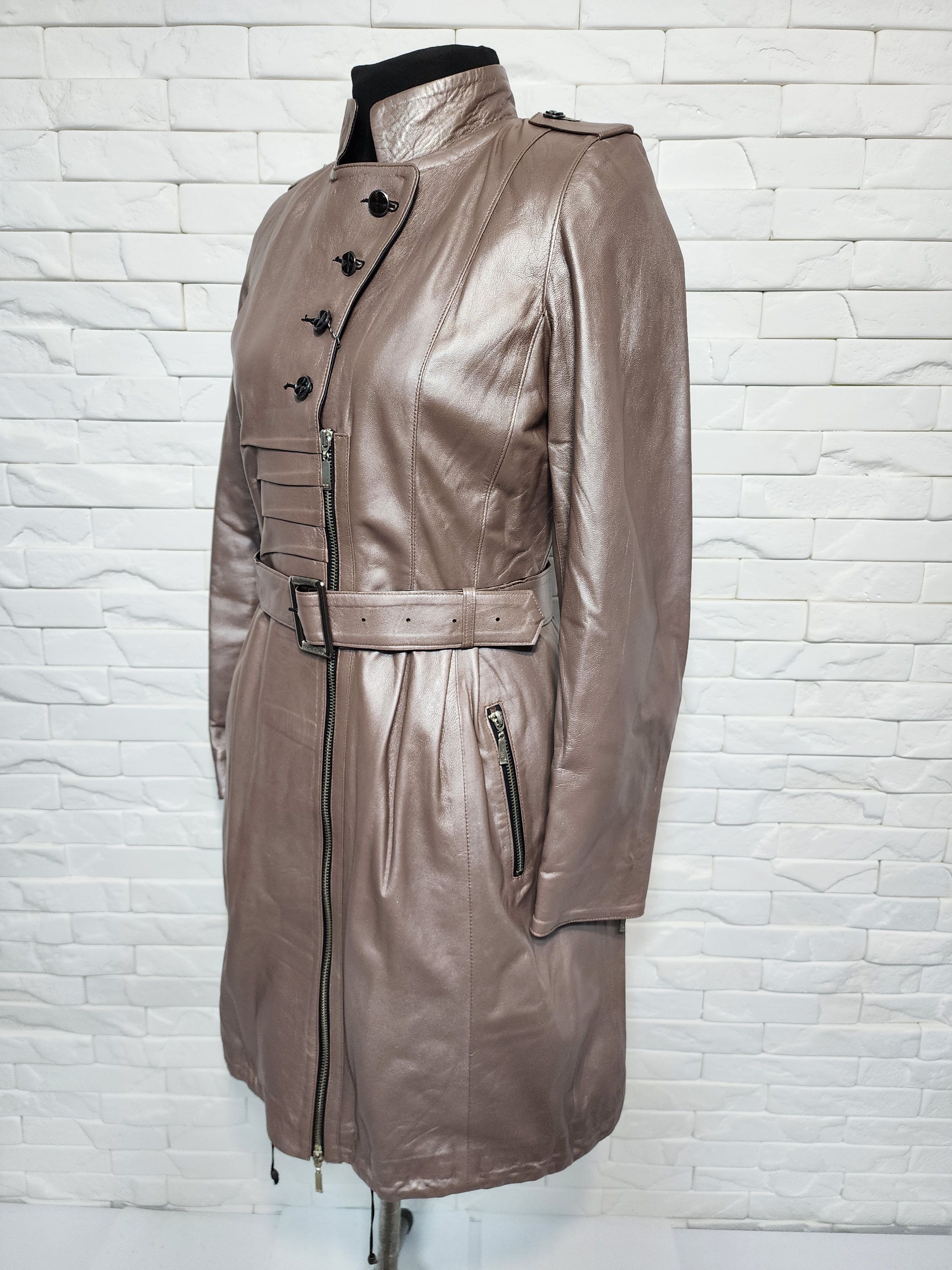 Designer Women's gray leather jacket. Size L / US 10 / IT 46 - 2 Thumbnail