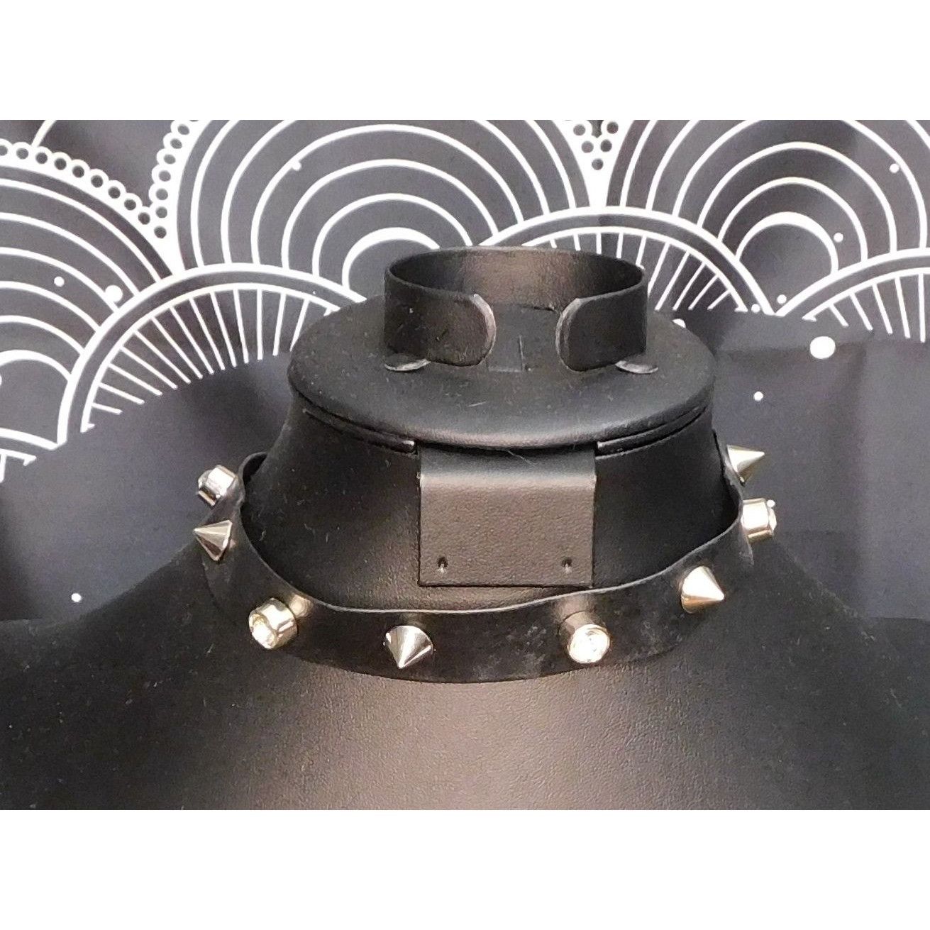 Other Gothic Spike And Gem Studded Faux Leather Choker Size ONE SIZE - 4 Thumbnail