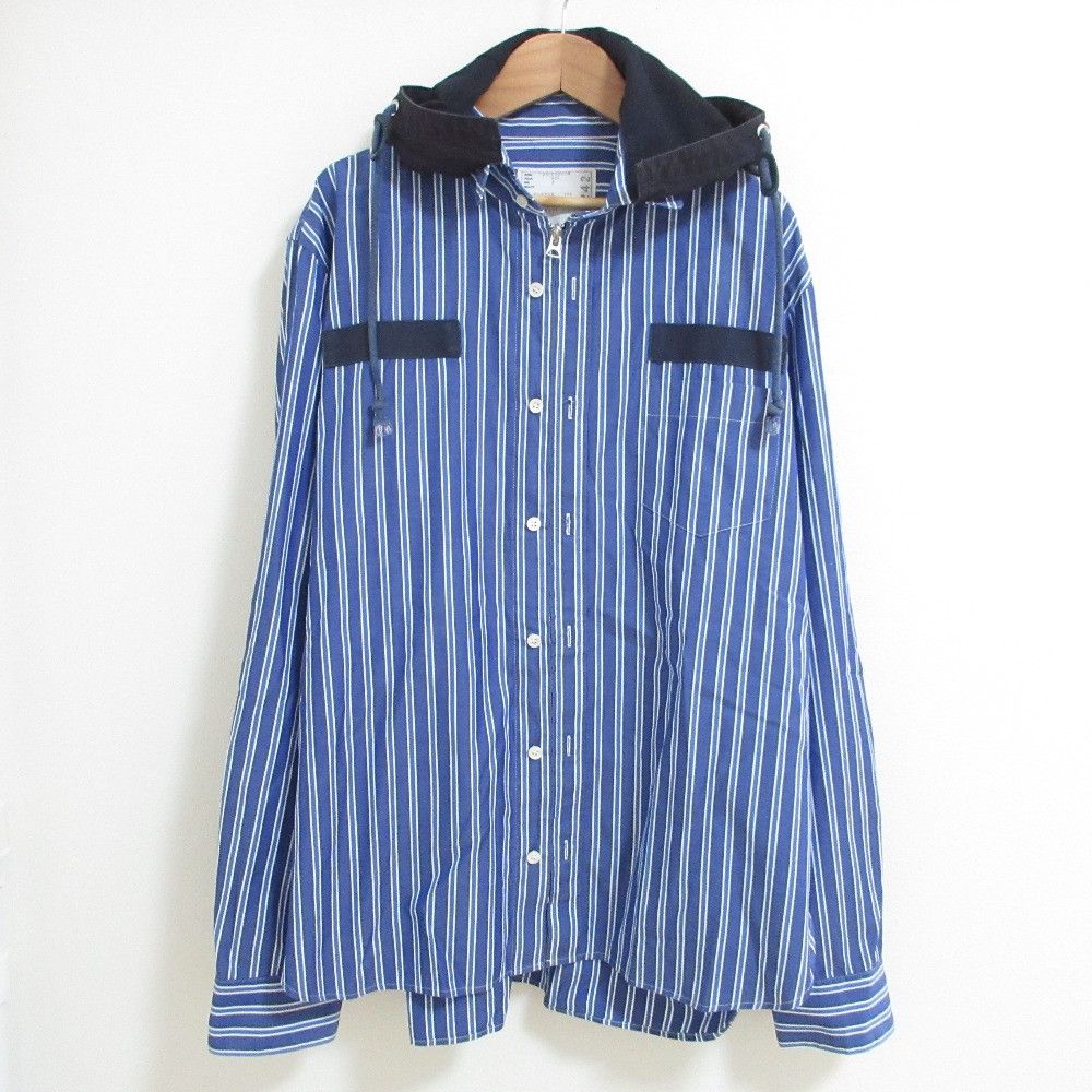 Sacai Sacai Sacai Hooded Stripe Shirt Shirt Textile Dress Shirt 20-02242M DUTY FREE for USA Size ONE SIZE - 1 Thumbnail