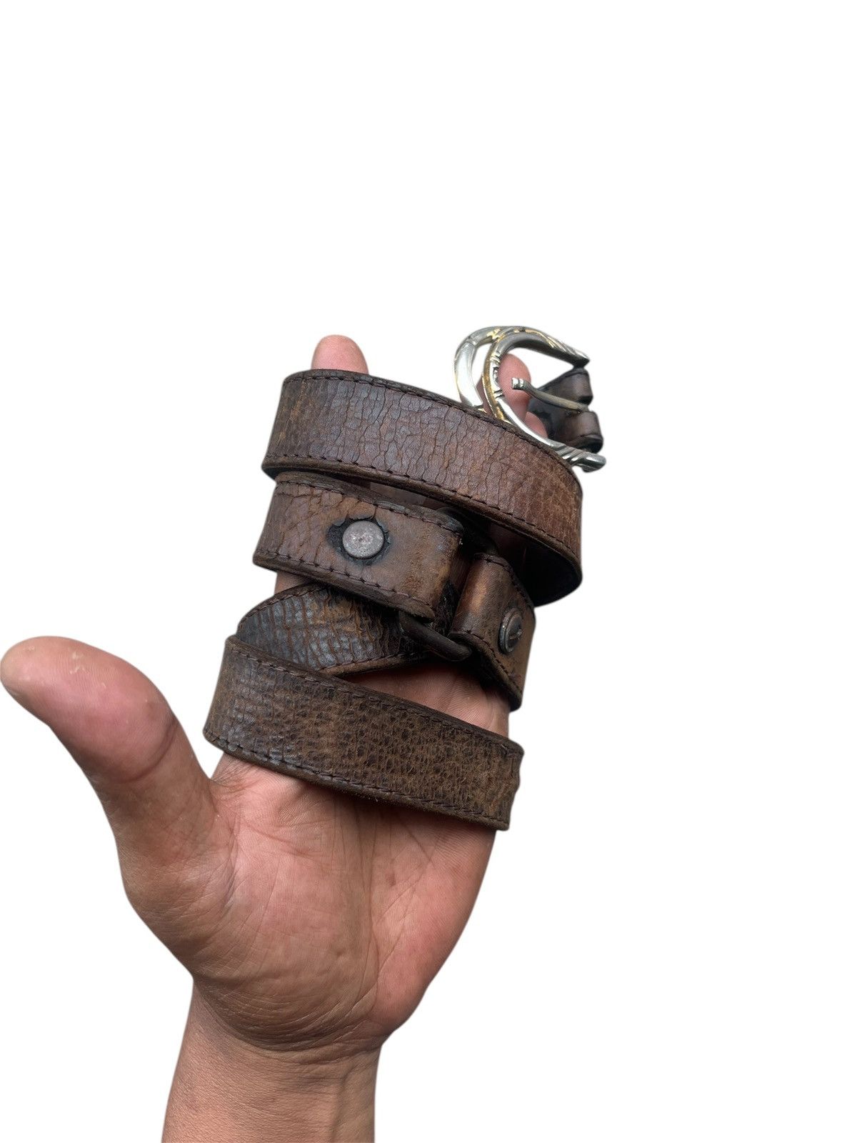 KMRii Rugged Patina Leather Belt Heavy Distressed Size 30 - 2 Thumbnail
