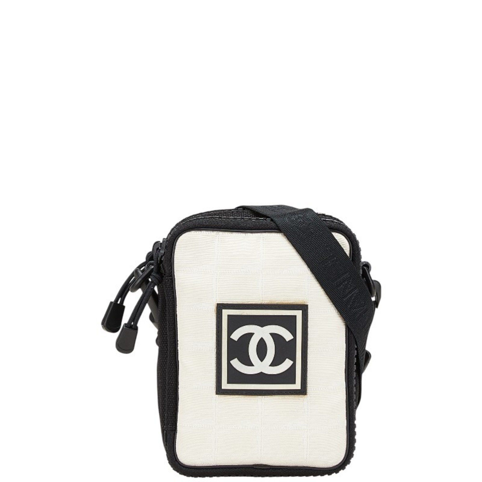 Chanel Sport Line Mini Pochette Coco Mark Shoulder Bag A22059 Black Beige Nylon Women's Chanel