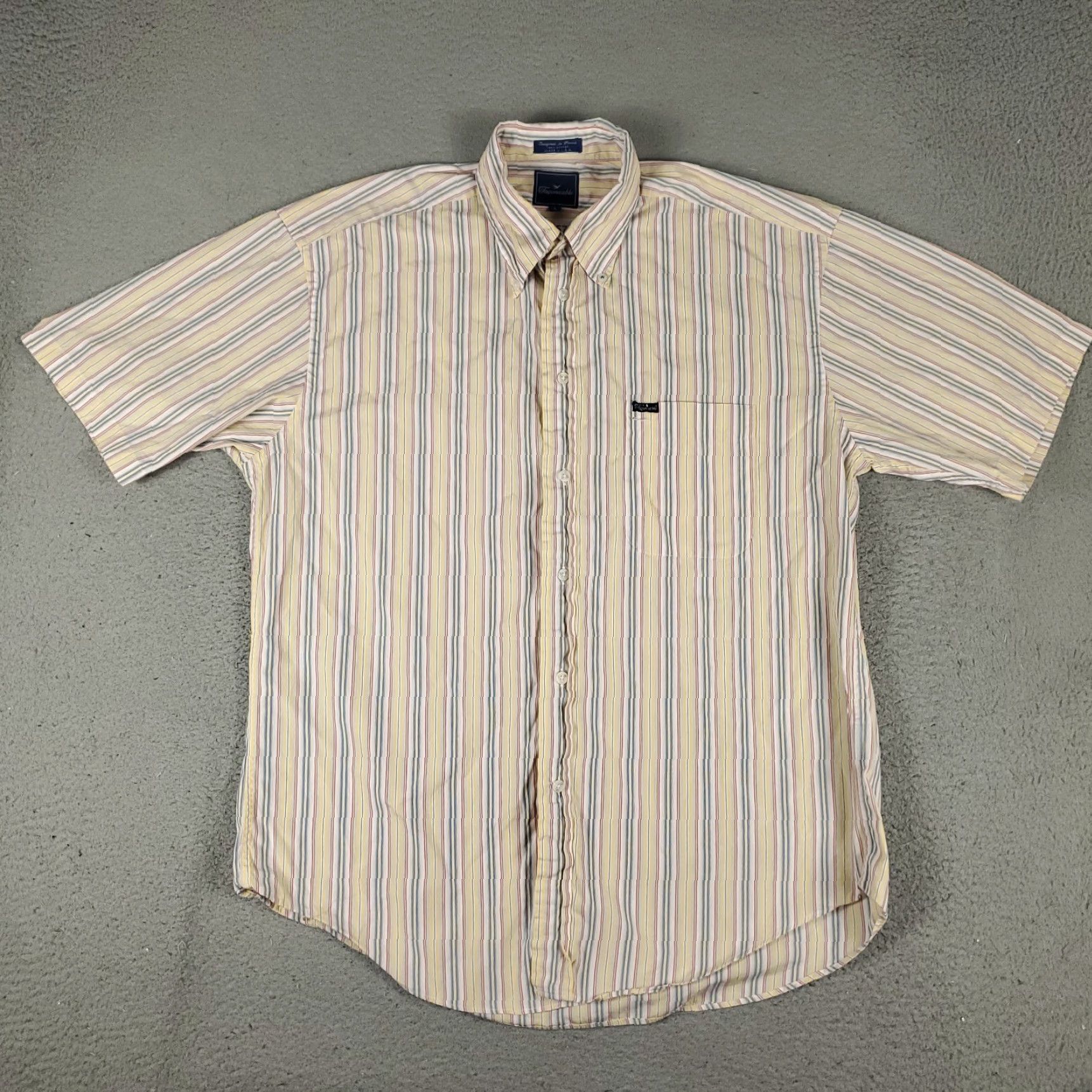 Faconnable Façonnable Yellow Striped Button-Up Shirt Adult Large Casual Short Sleeve Mens Size US L / EU 52-54 / 3 - 2 Thumbnail