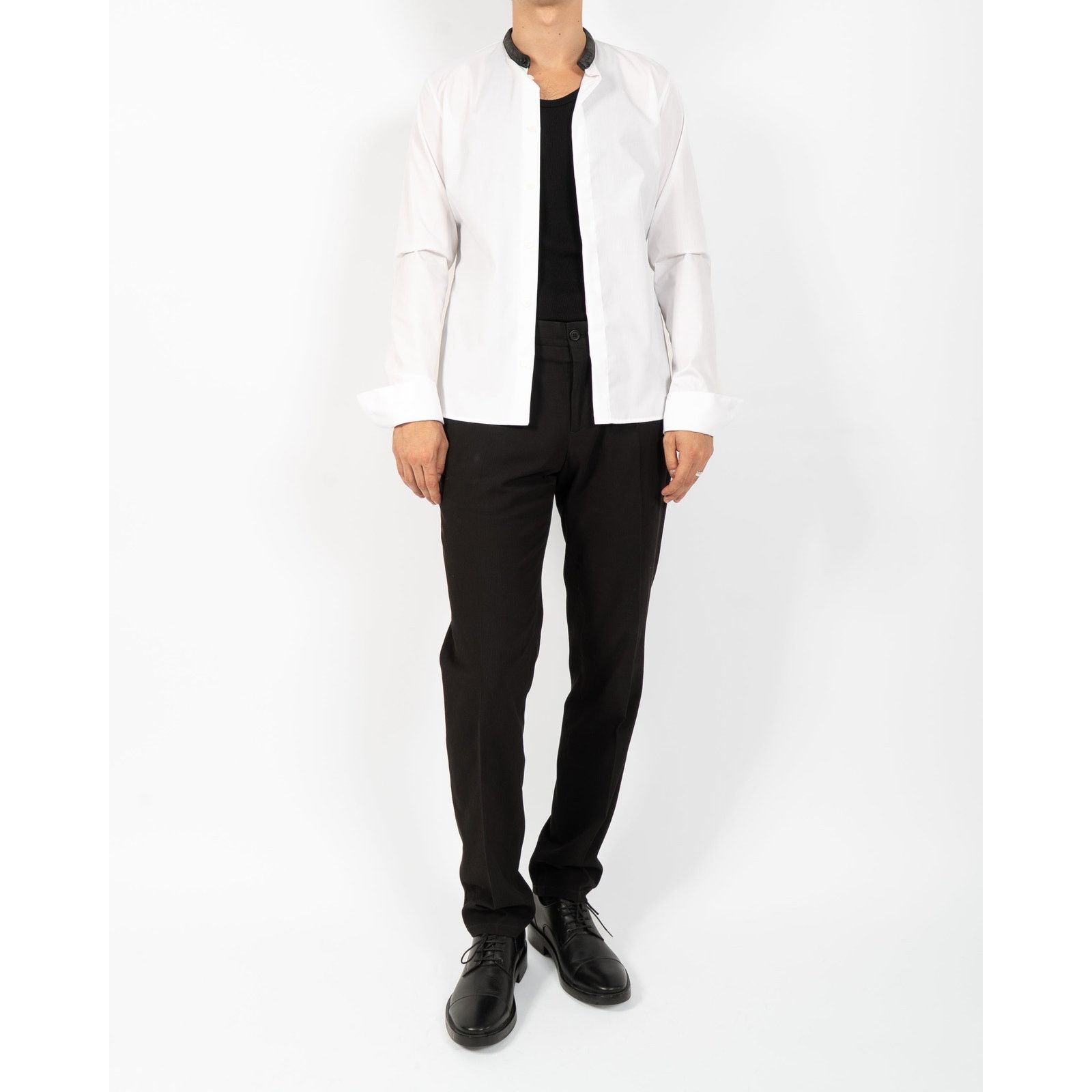 Haider Ackermann FW20 Leather Collar Mao Shirt in White Cotton Size US S / EU 44-46 / 1 - 2 Thumbnail