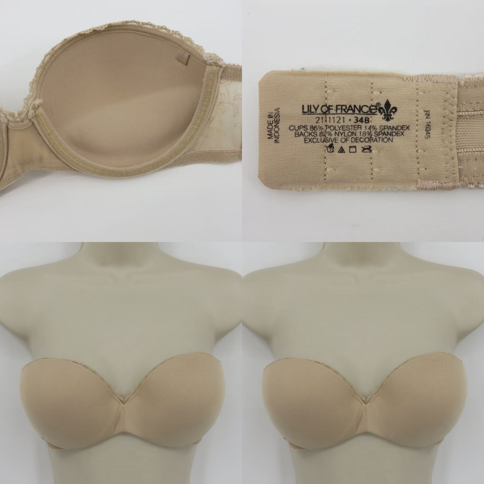 Vintage **Lily of France 34B Underwire Padded Strapless Solid Beige Bra** User: **Lily of France 34B Solid Beige Underwire Padded Strapless Bra** Size ONE SIZE - 8 Thumbnail