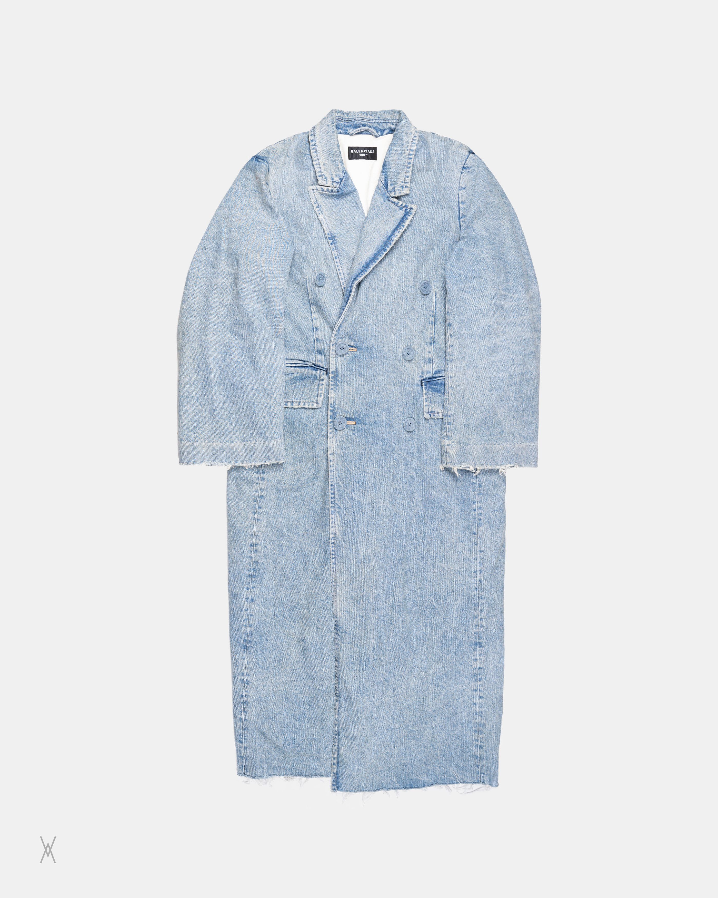 image of Balenciaga Denim Boxy Long Coat in Blue, Men's (Size Small)