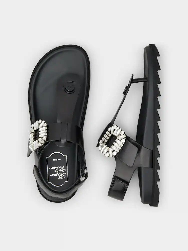 Roger Vivier o1s22i1n0824 Leather Slidy Viv' Flip Flop Sandals in Black Size US 10 / IT 40 - 4 Thumbnail