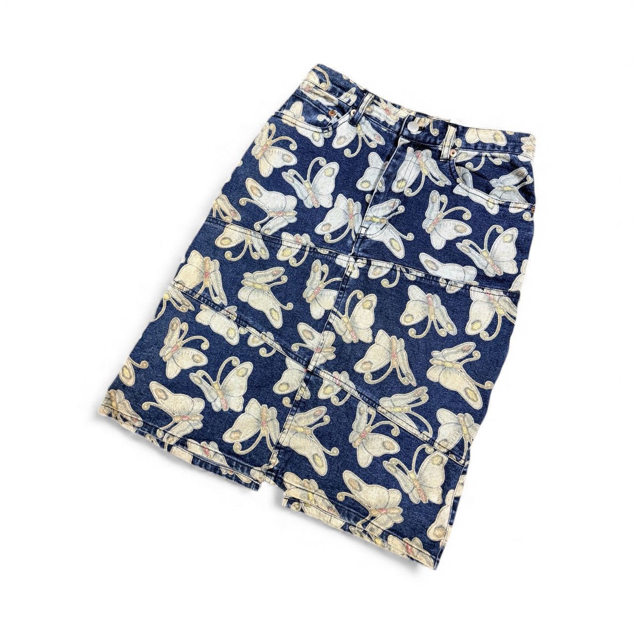 Vtg🔥Chevignon Butterfly All Over Print Jeans Skirt