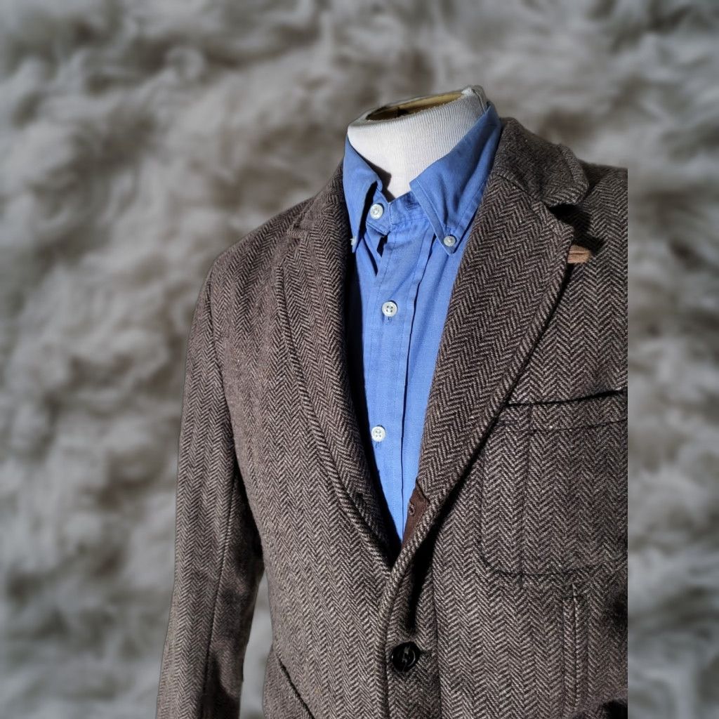 H&M LOGG M Medium Brown Norfolk Field Tweed Herringbone Elbow Coat Blazer Jacket Size 40R - 1 Thumbnail