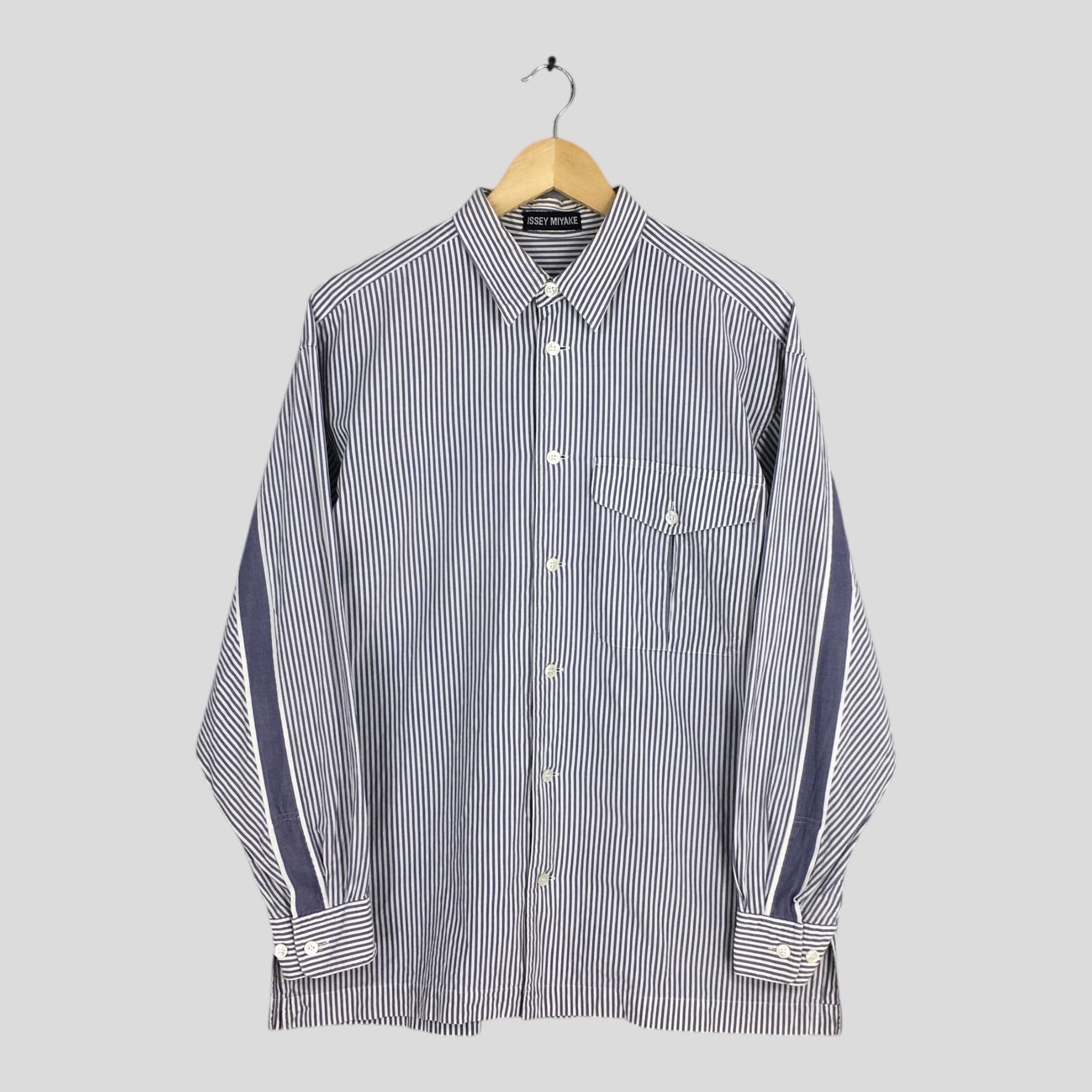 Vintage 90s Issey Miyake Gray Striped Shirt Medium