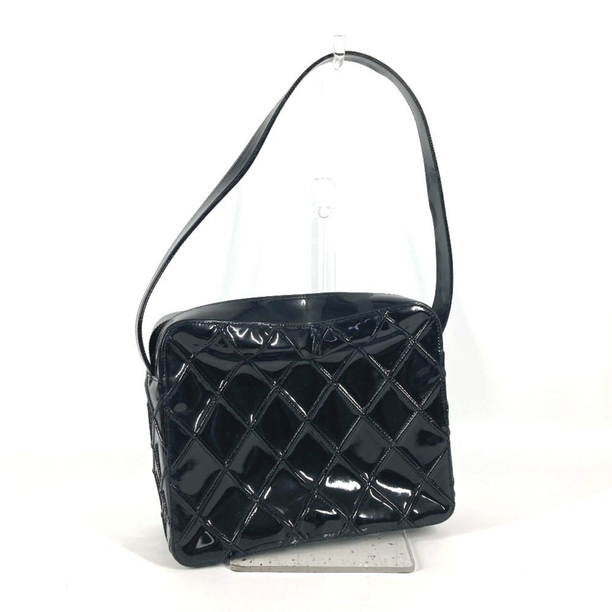 Chanel Vintage Quilted Matelasse Bag Shoulder Box Handbag Patent Leather Women's Black