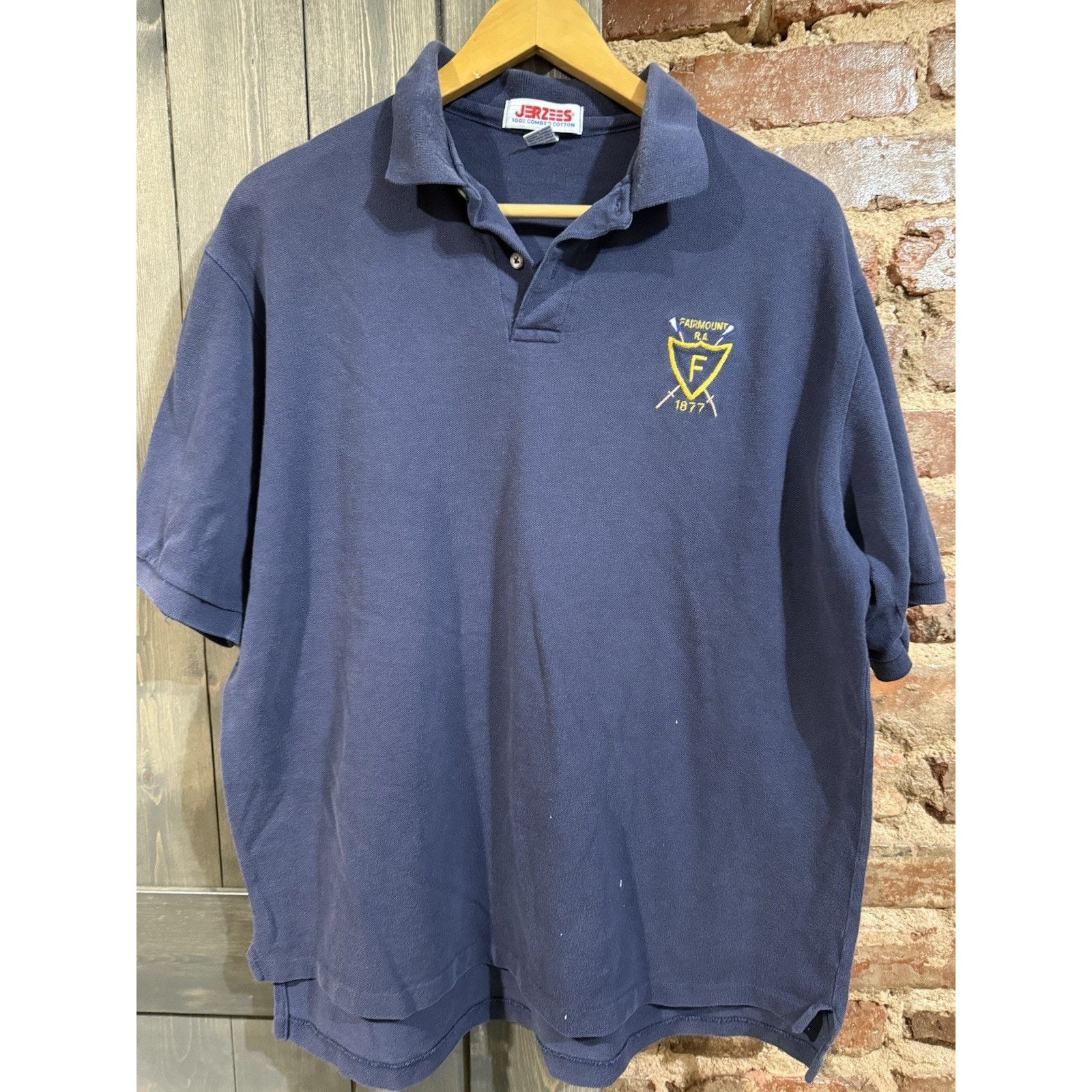 Jerzees Vintage Navy Polo Fairmount Rowing Assc Gold Logo 1877 Prep Size US XL / EU 56 / 4 - 2 Thumbnail