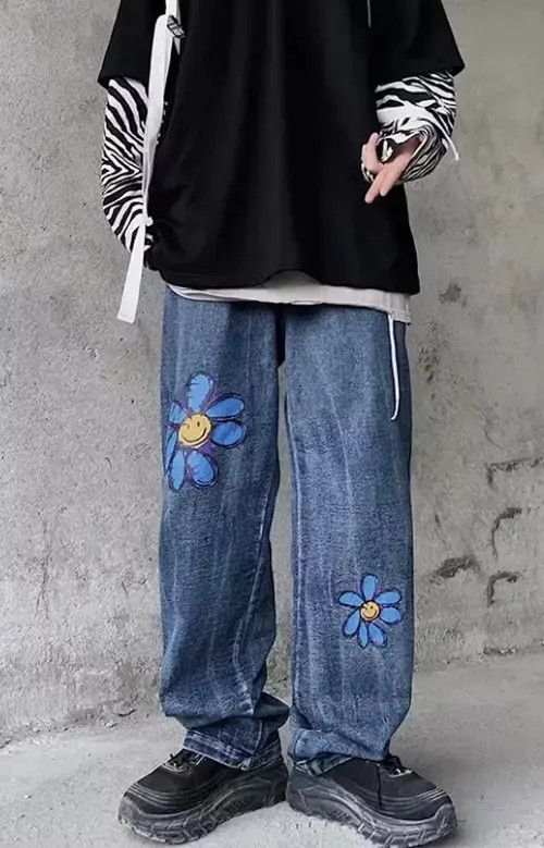 Japanese Brand × Vintage Flowers denim jeans streetwear Size US 33 - 3 Thumbnail