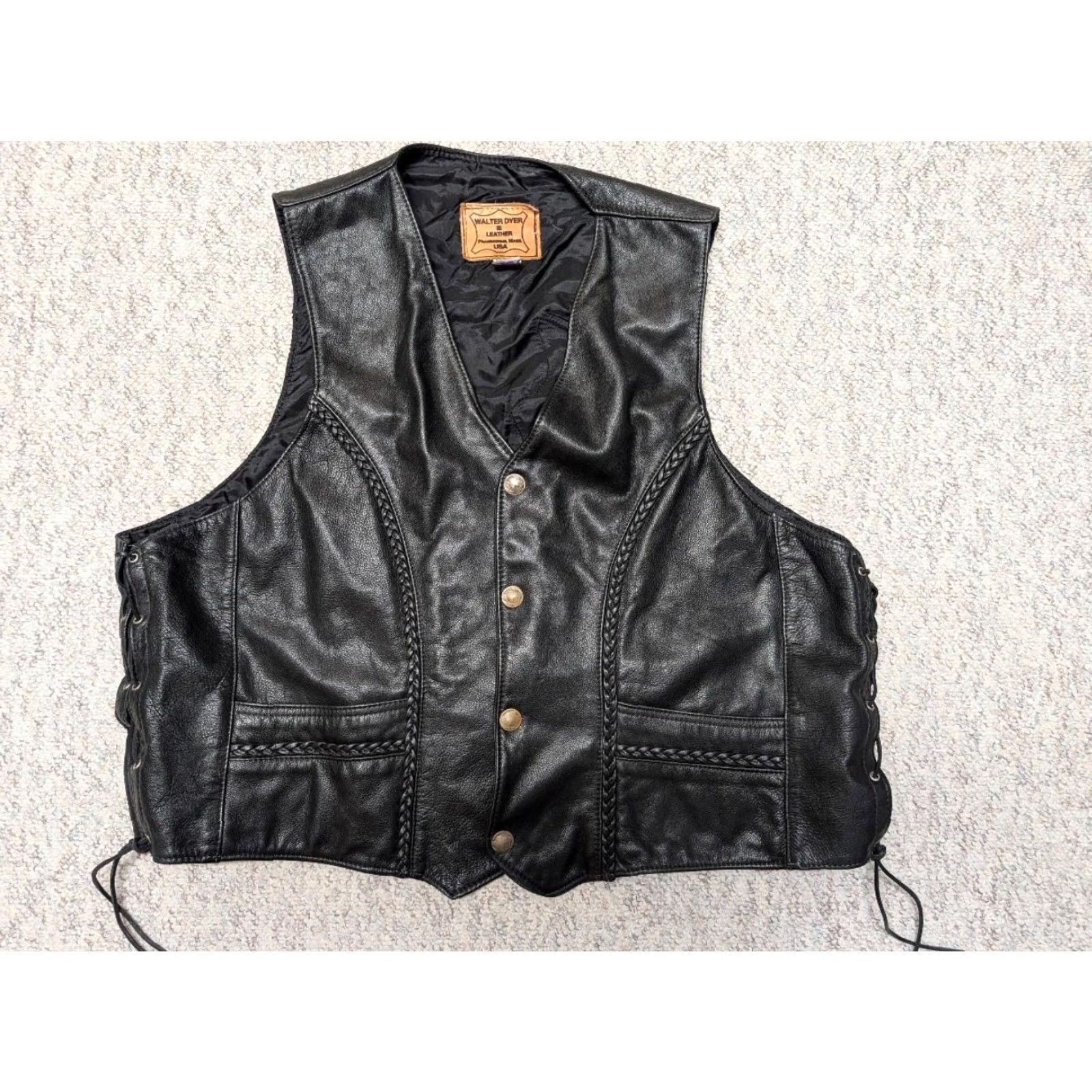 Vintage VINTAGE Buffalo Nickel Leather Vest 5XL USA Made Leather Vest - Walter Dyer - Mens Gear - Black Western Biker Cowboy Pattern Size US XXL / EU 58 / 5 - 2 Thumbnail