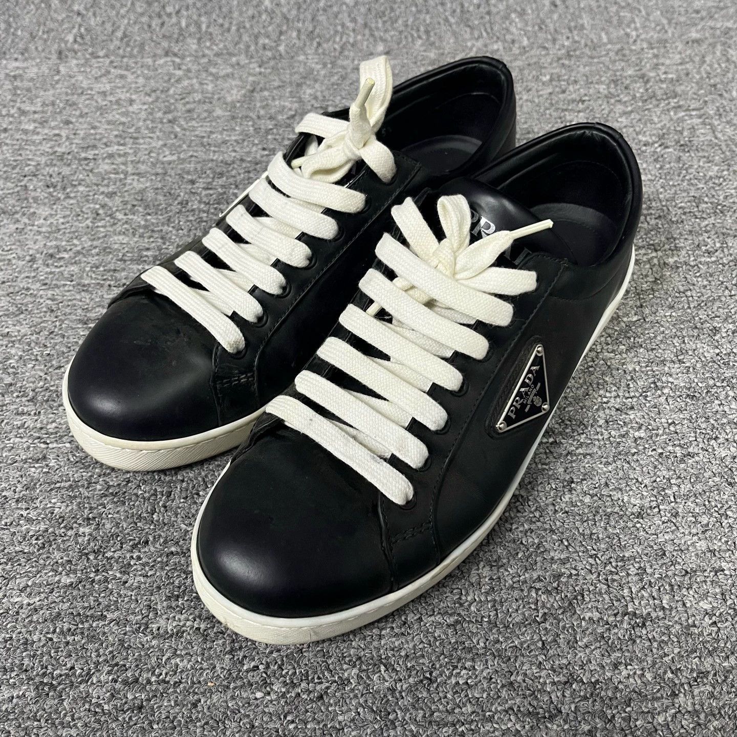 Prada prada black leather low-top fashion sneakers Size US 5.5 / EU 38 - 1 Thumbnail