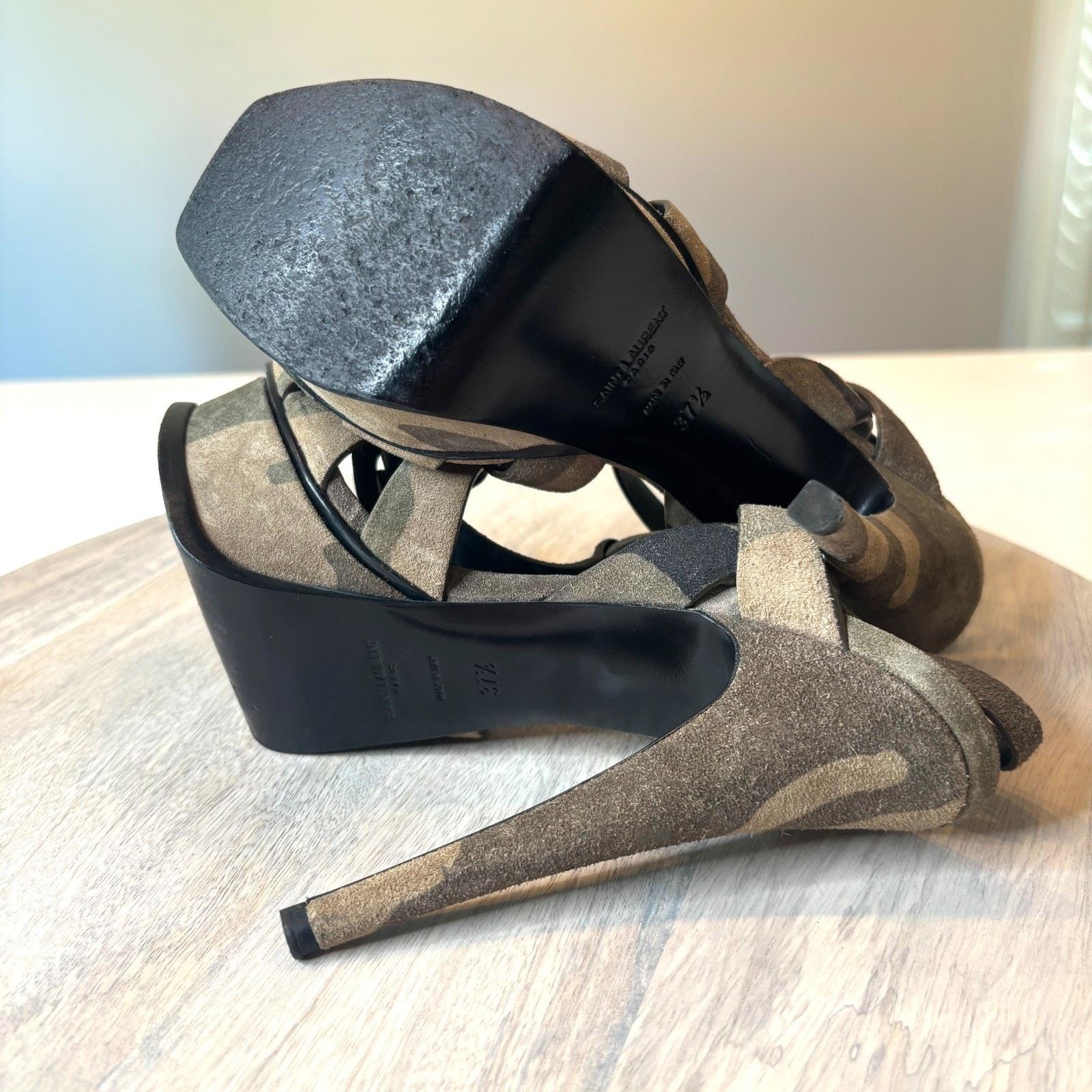 Saint Laurent Paris Yves Saint Laurent Camo Green Suede Tribute Heels Size 7.5 Size US 7.5 / IT 37.5 - 12 Thumbnail