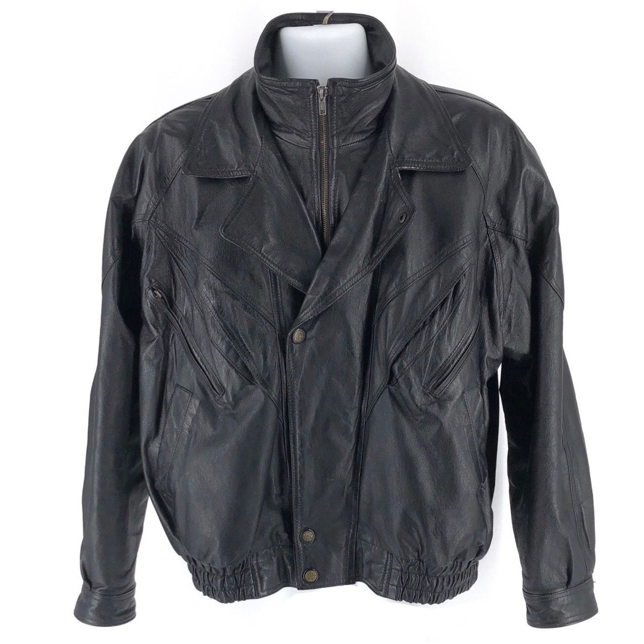 Vintage 90s black leather biker jacket 1990s vintage Size US XL / EU 56 / 4 - 4 Thumbnail