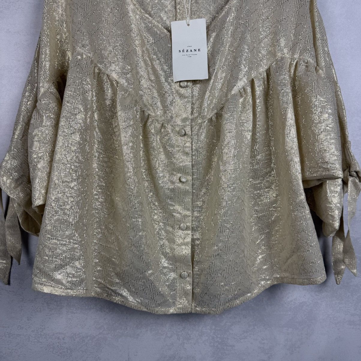 Sezane NWT Sezane Cristina Cotton Gold Metallic Ruched Blouse Size M / US 6-8 / IT 42-44 - 7 Thumbnail