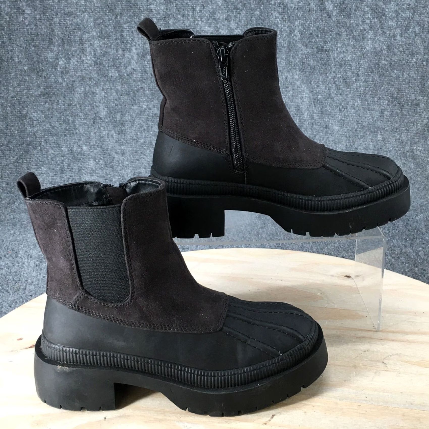 Vintage Universal Thread Duck Boots Womens 6 Ella Chelsea Ankle Black Rubber Zip Pull On Boots Size US 6 / IT 36 - 2 Thumbnail