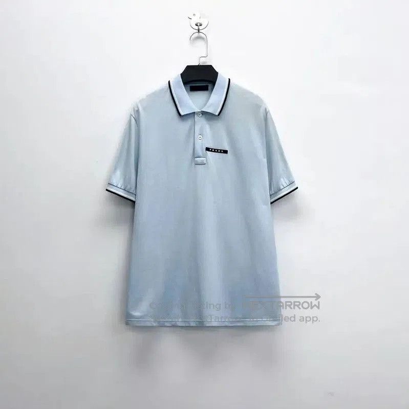 Prada Prada Light Blue Striped Logo Polo Shirt. Size US M / EU 48-50 / 2 - 1 Thumbnail