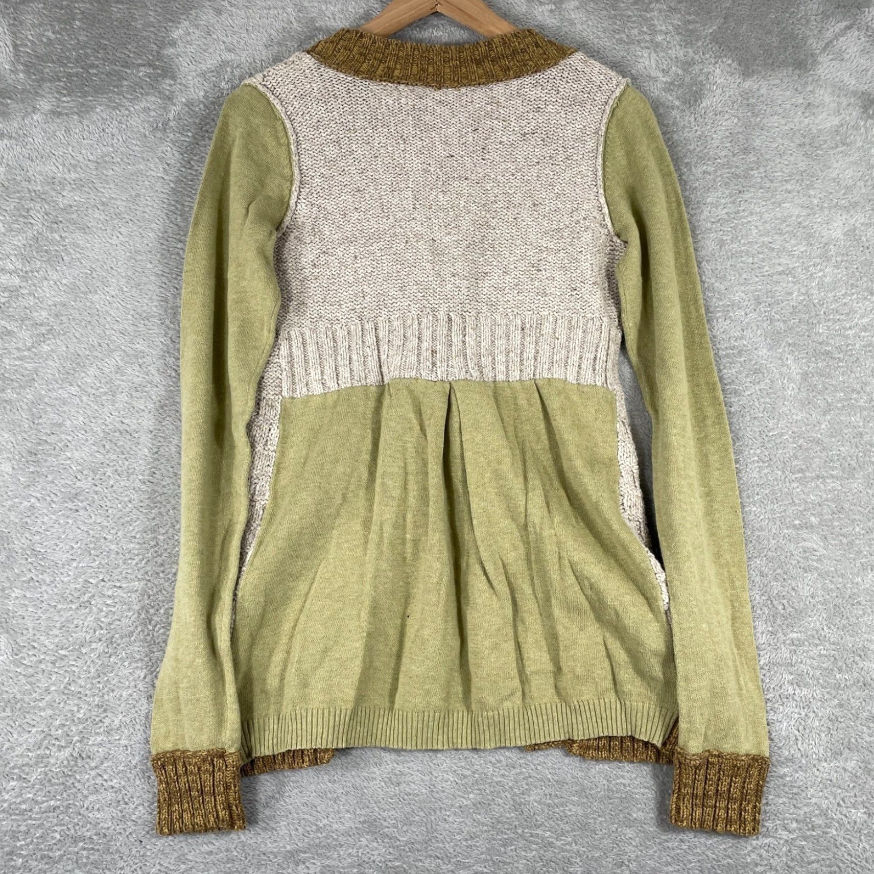 BKE BKE Cardigan Sweater Womens Medium Green Beige Pointelle Cable Knit Boho Y2K Shirt Adult M Green Womens Size M / US 6-8 / IT 42-44 - 3 Thumbnail