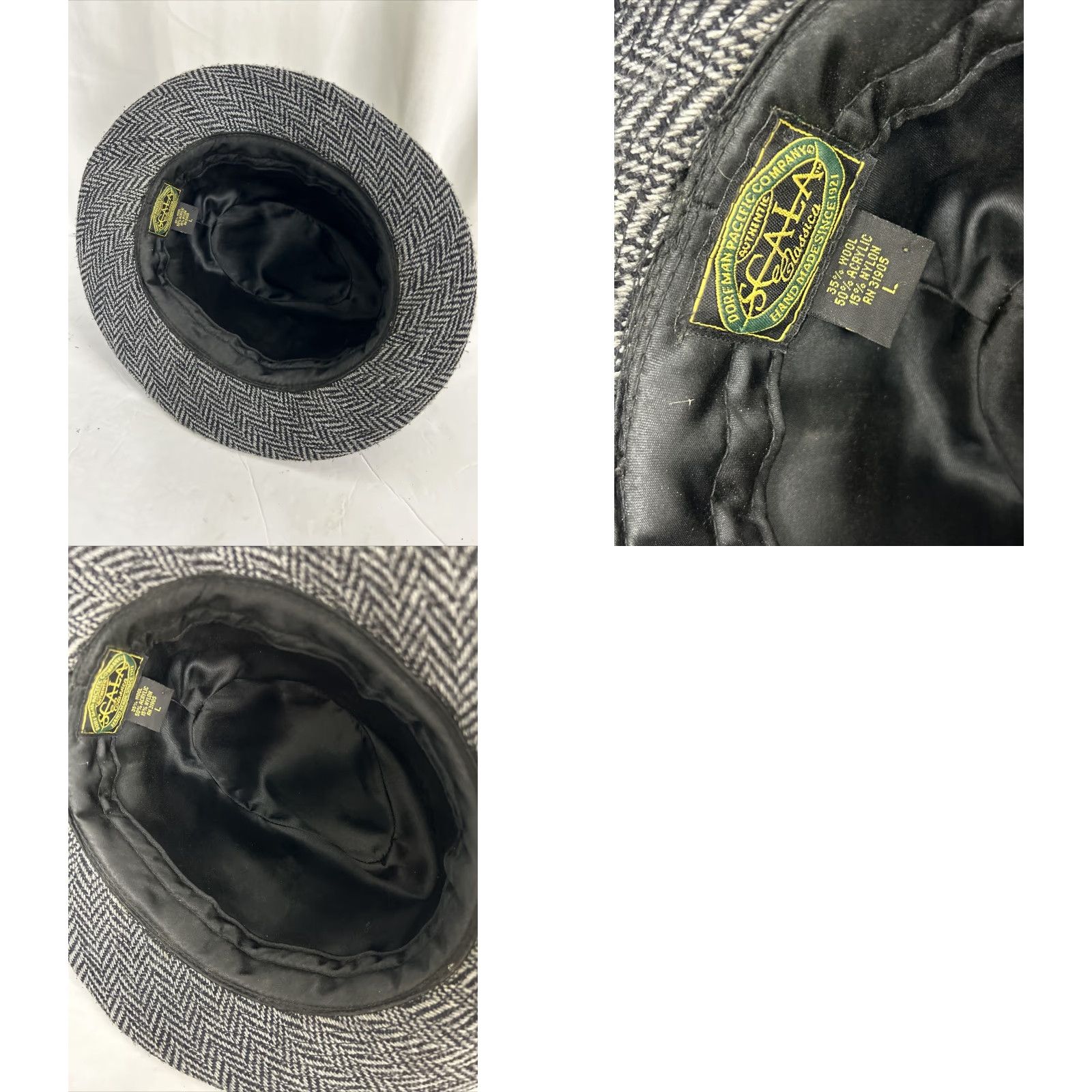 Vintage Dorfman Pacific Scala Hat Mens Large Wool Blend Herringbone Fedora Grey Vtg Size ONE SIZE - 8 Thumbnail