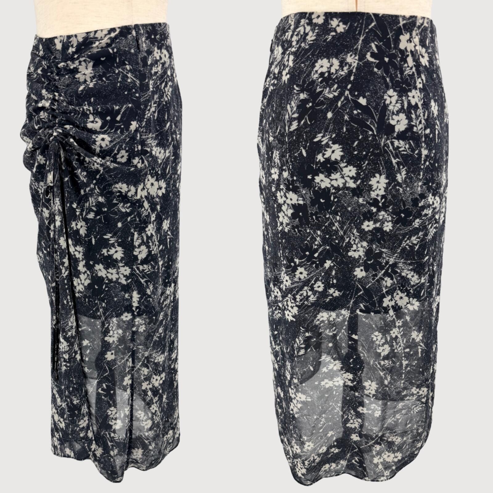 Allsaints AllSaints Ariya Lisk Midi Skirt Ruched Black 2 Size 26" / US 2 / IT 38 - 3 Thumbnail