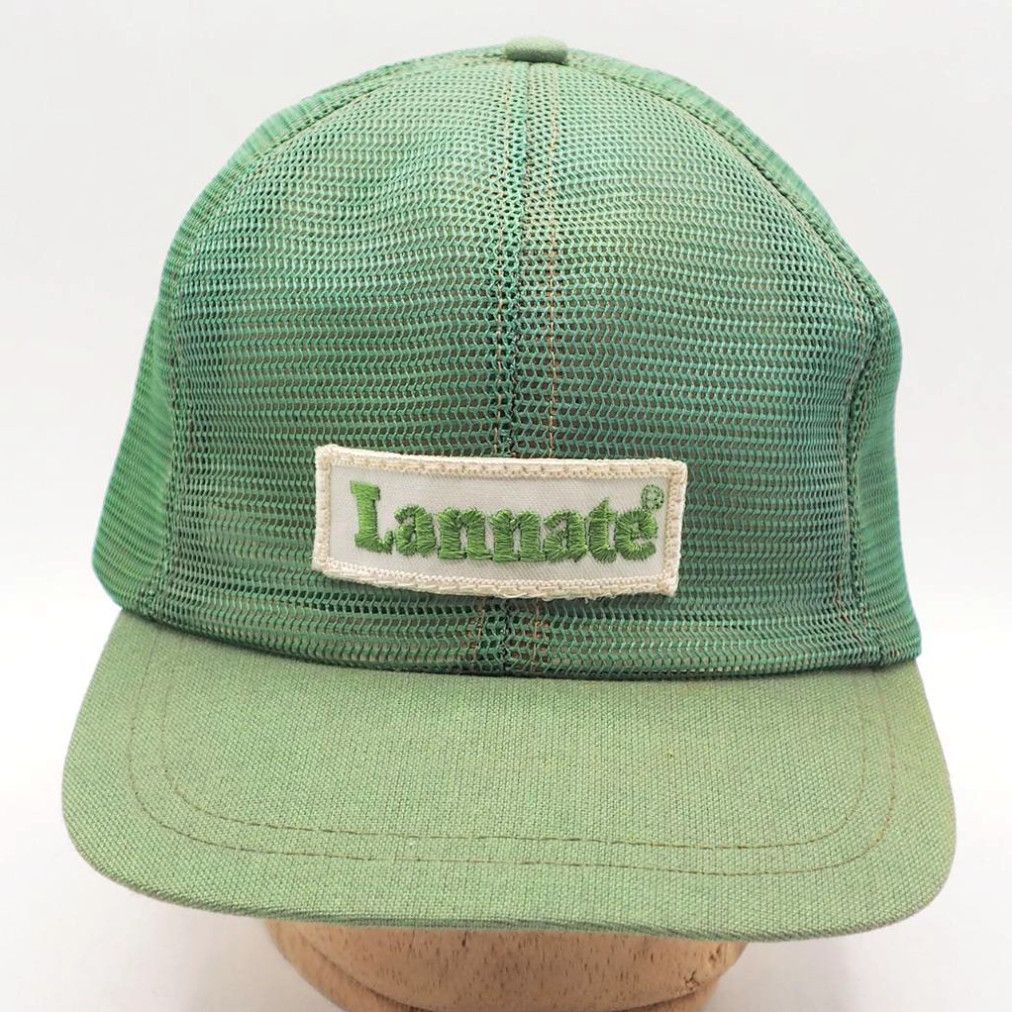 image of Vintage Dupont Lannate Patch Mesh Adjustable Strapback Farmer Trucker Hat in White, Men's