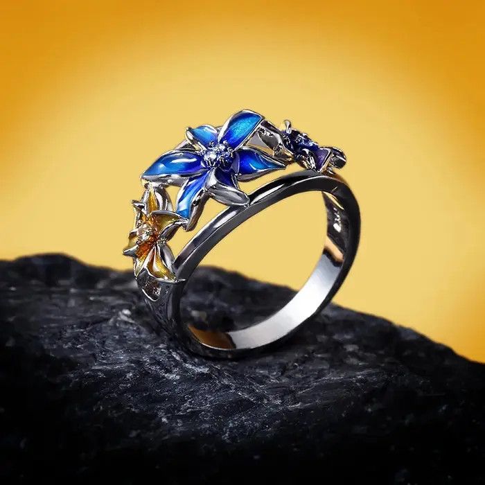 Jewelry Creative Handmade Enamel Epoxy Violet Flower Ring Size ONE SIZE - 4 Thumbnail
