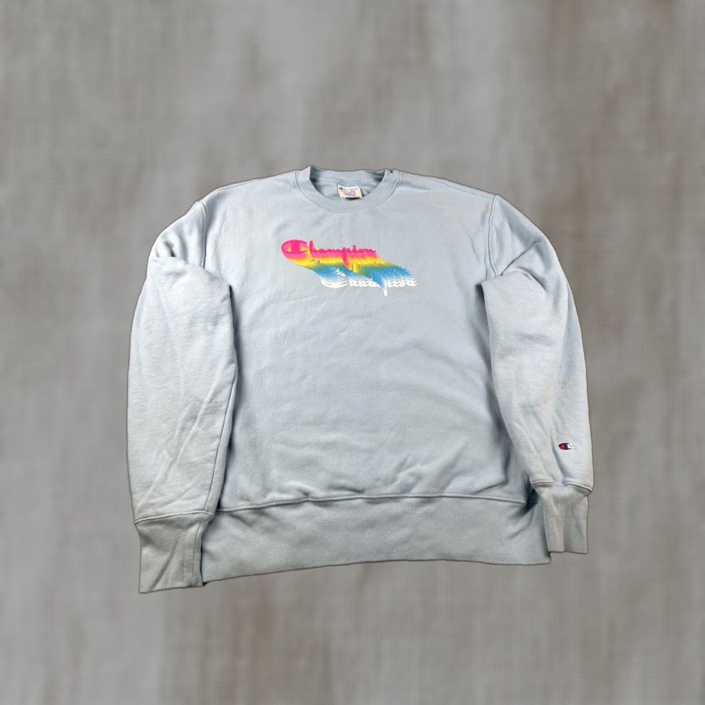 Champion Champion Sweatshirt Mens XL Blue Reverse Weave Crewneck Rainbow Logo Graphic Size US XL / EU 56 / 4 - 1 Thumbnail