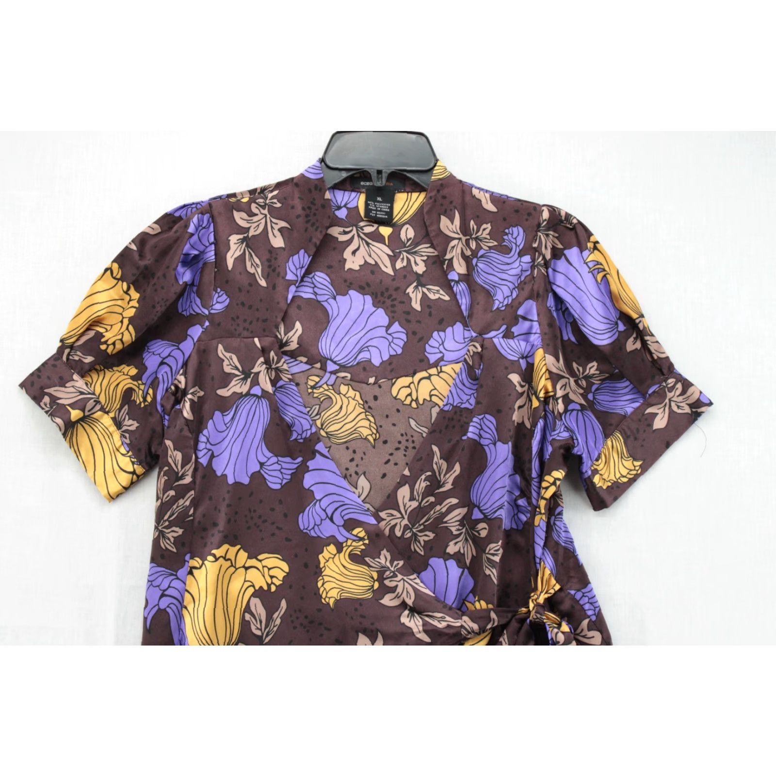 Bcbgmaxazria VINTAGE BCBGMAXAZRIA Blouse Women's XL Floral Purple Brown Y2K Fairy Faux Wrap Blouse Size XL / US 12-14 / IT 48-50 - 3 Thumbnail