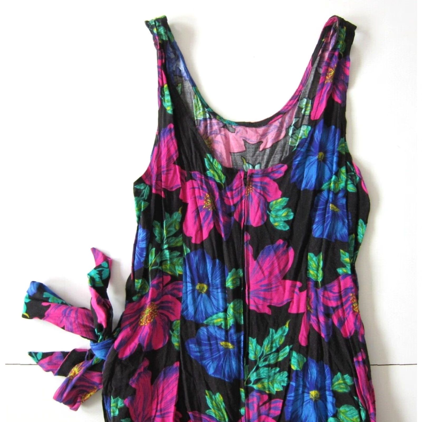 Pinko VINTAGE Per Se 100% Rayon Pink Black Green Floral Wrap Tank Sun Dress Medium Size M / US 6-8 / IT 42-44 - 6 Thumbnail