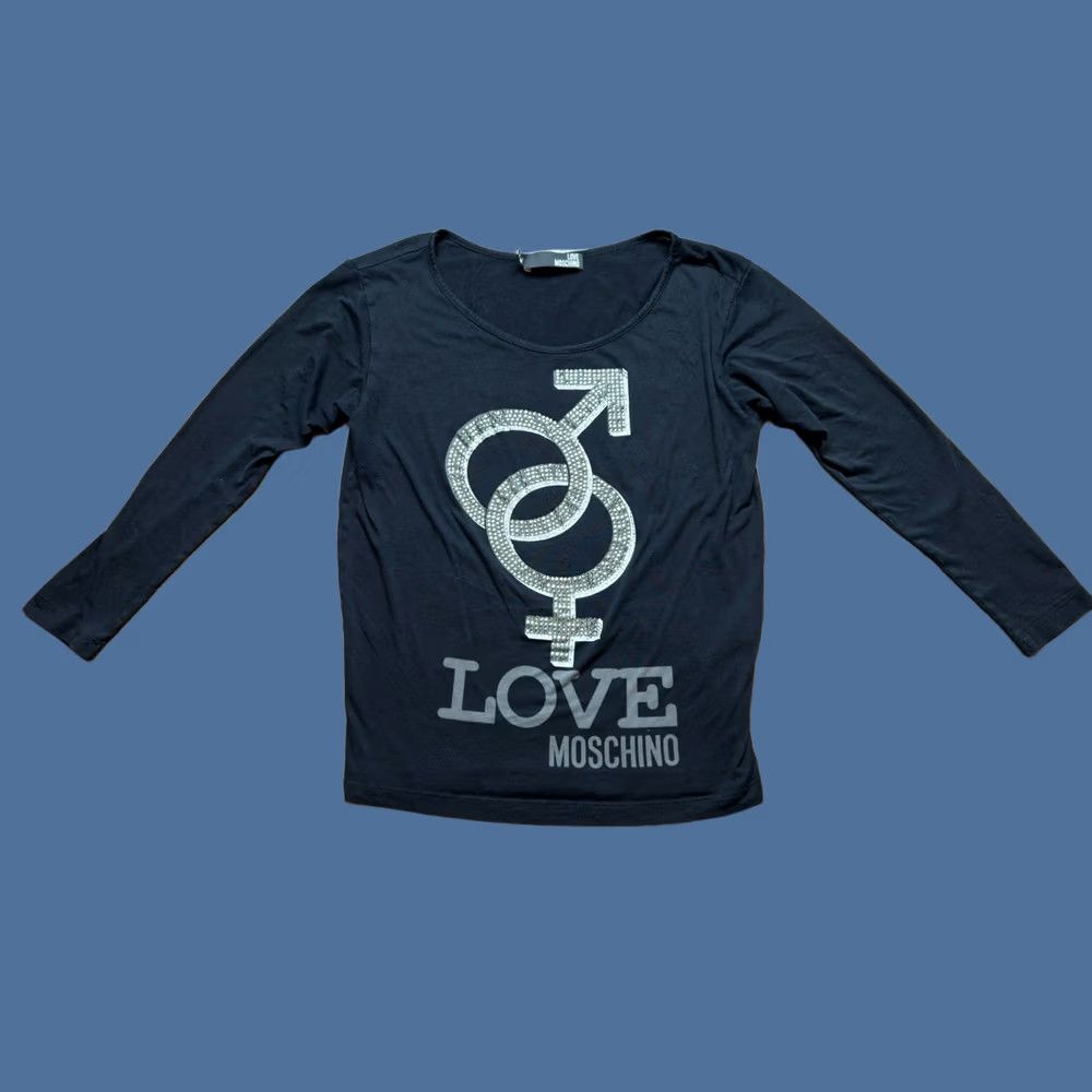 Love Moschino Love Moschino Women's Shirt Long Sleeve Black Rhinestones Crew Neck Small - Size S, T-Shirt, Casual, Cotton Blend, Love Theme, Love Moschino Size S / US 4 / IT 40 - 1 Thumbnail