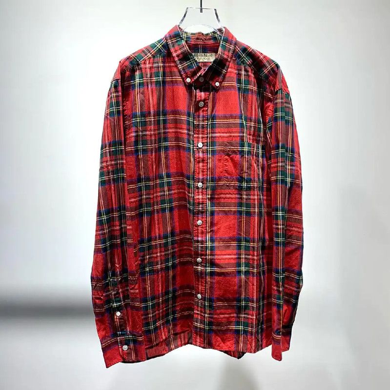 Burberry Red Plaid Cotton Button-Up Shirt