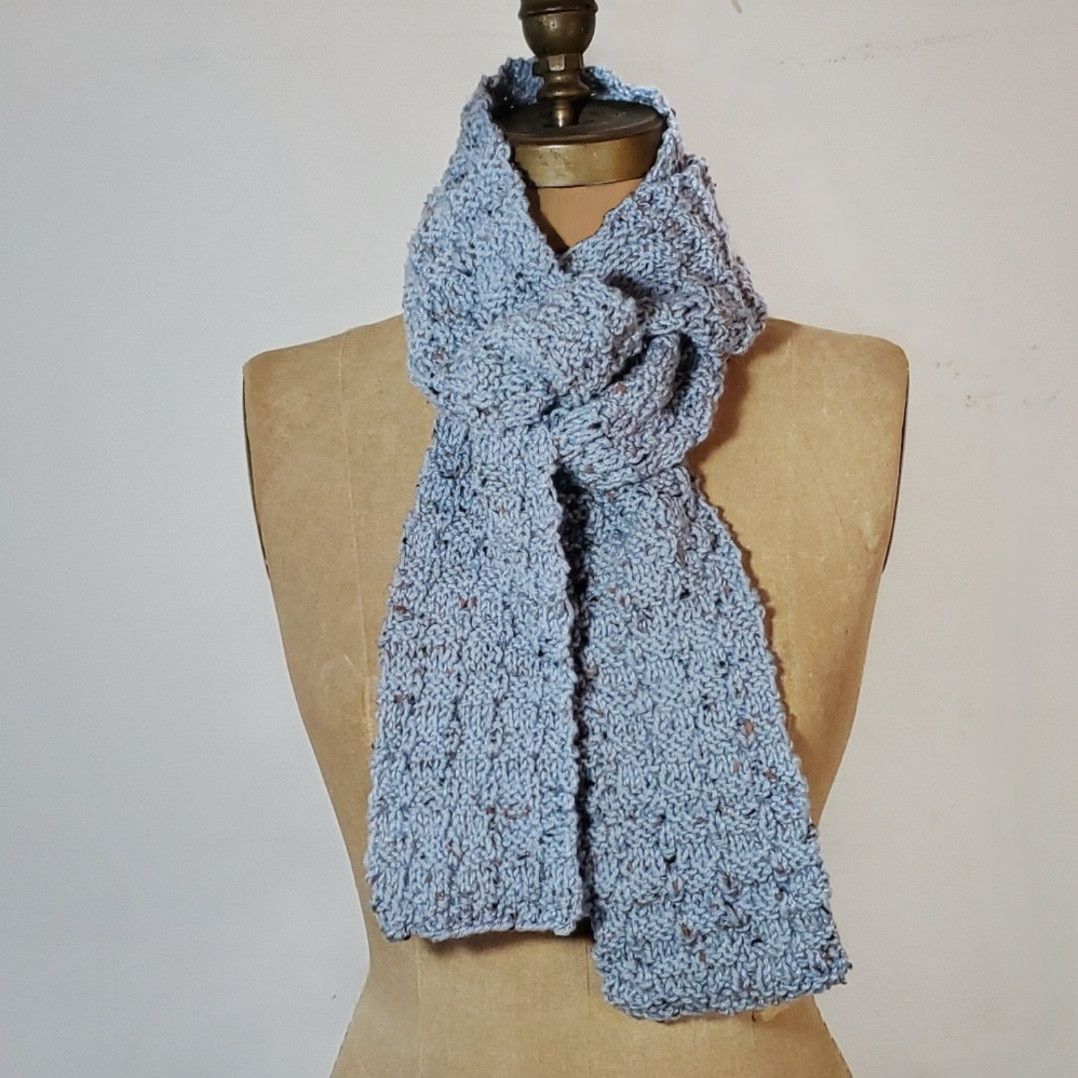 Handmade Handmade 72"x4" Knit Blue Scarf Waffle Stitch Crochet Purl Size ONE SIZE - 1 Thumbnail