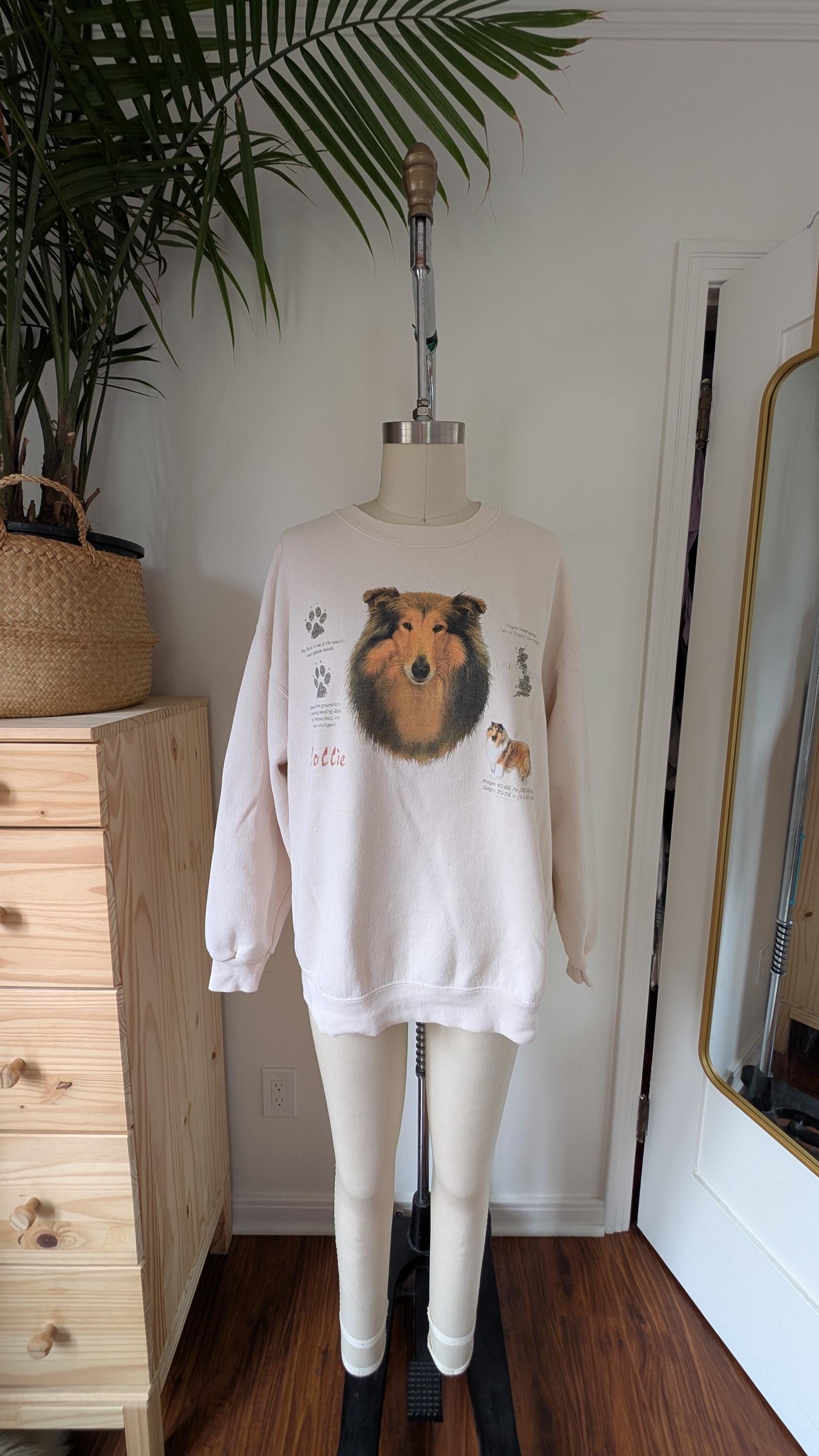 Vintage Vintage 90s Cream Collie Dog Beige Pullover Sweater Size L / US 10 / IT 46 - 3 Thumbnail
