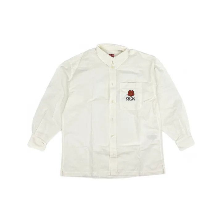 Kenzo White Long Sleeve Floral Embroidered Shirt -2507
