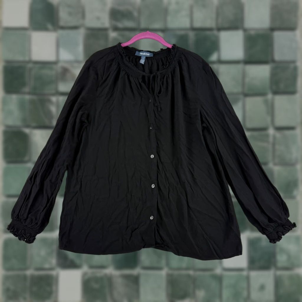 Vintage ModCloth Shirt Womens Large Black Long Sleeve Button Tie Neck Peasant Casual Blouse Size L / US 10 / IT 46 - 1 Thumbnail