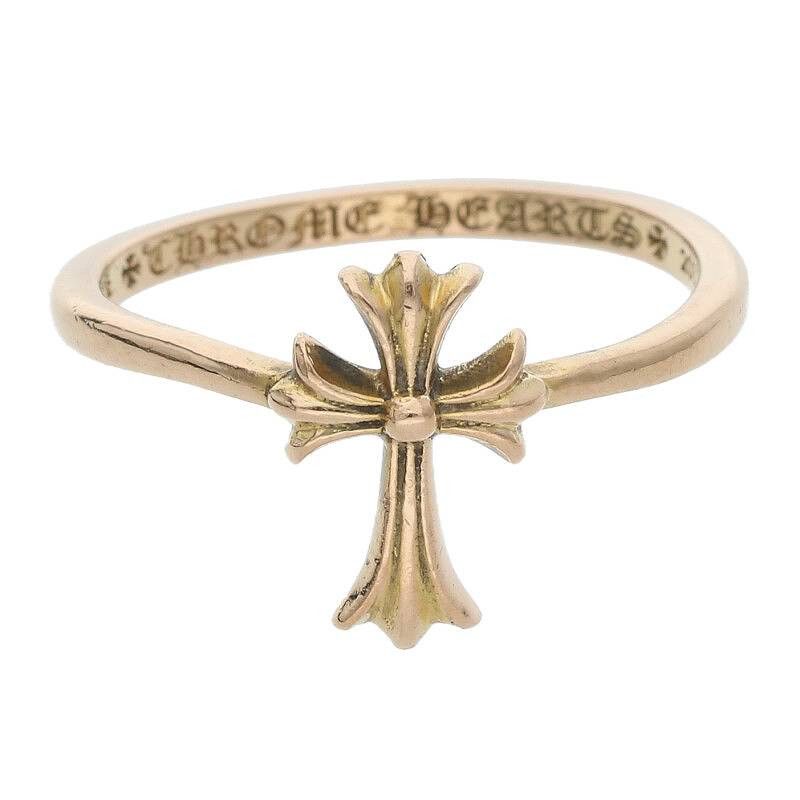 image of Chrome Hearts 22K Bubblegum Cross Ring - Size 6 in Gold, Men's