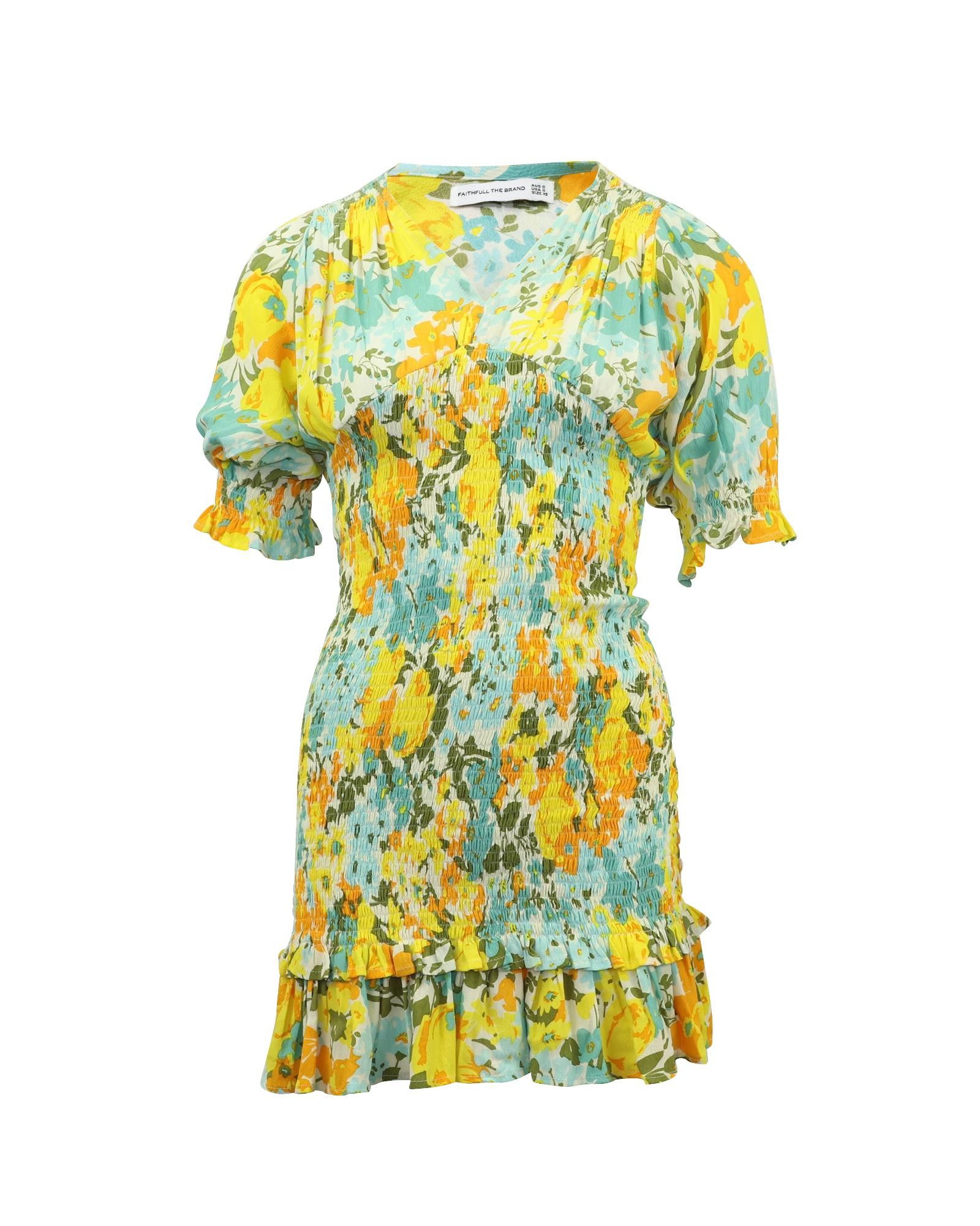 Image of Floral Print Mini Dress In Multicolor Rayon By Faithfull The Brand, Women's (Size XS)