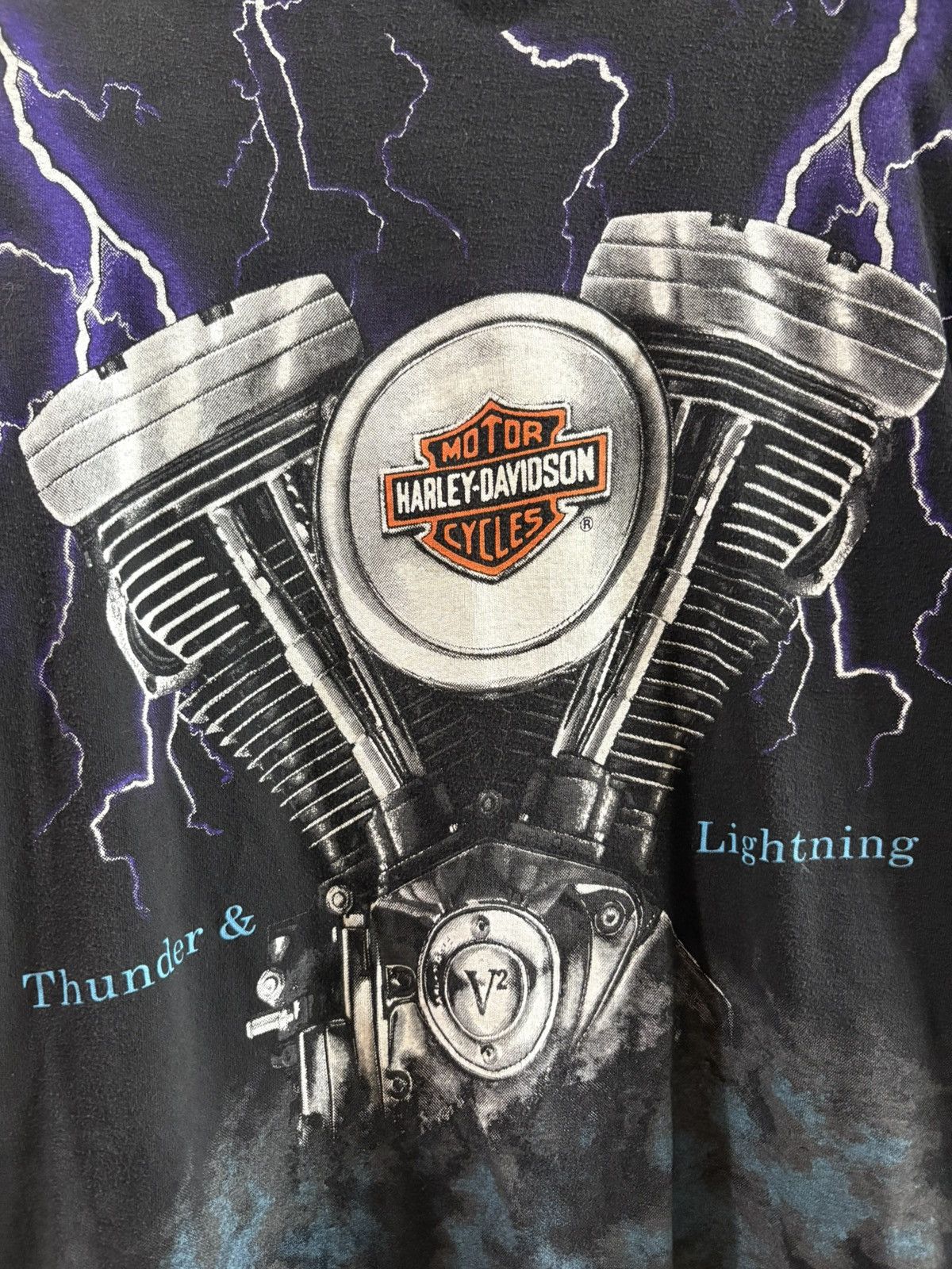 Harley Davidson Vintage 90s Harley Davidson Purple Lightning AOP Tee Size US L / EU 52-54 / 3 - 4 Thumbnail