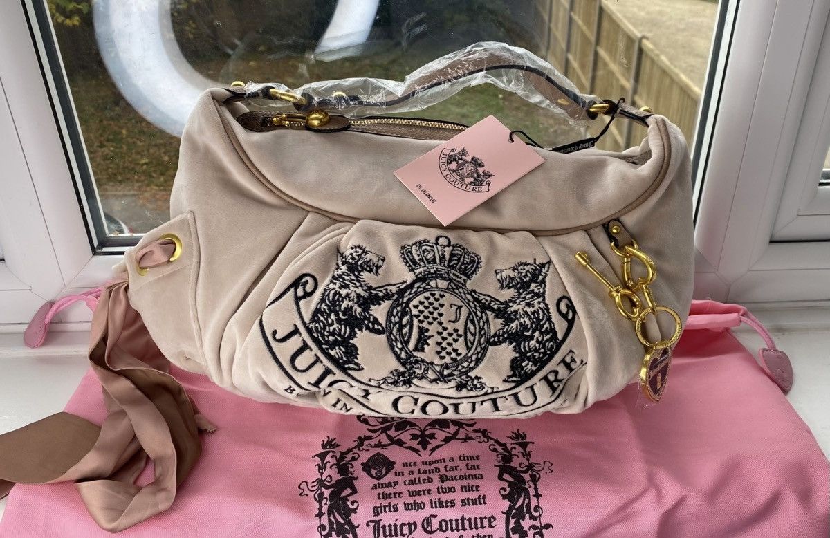 Juicy Couture Juicy Couture Dark Sand Crest Velour Hobo Bag Size ONE SIZE - 2 Thumbnail