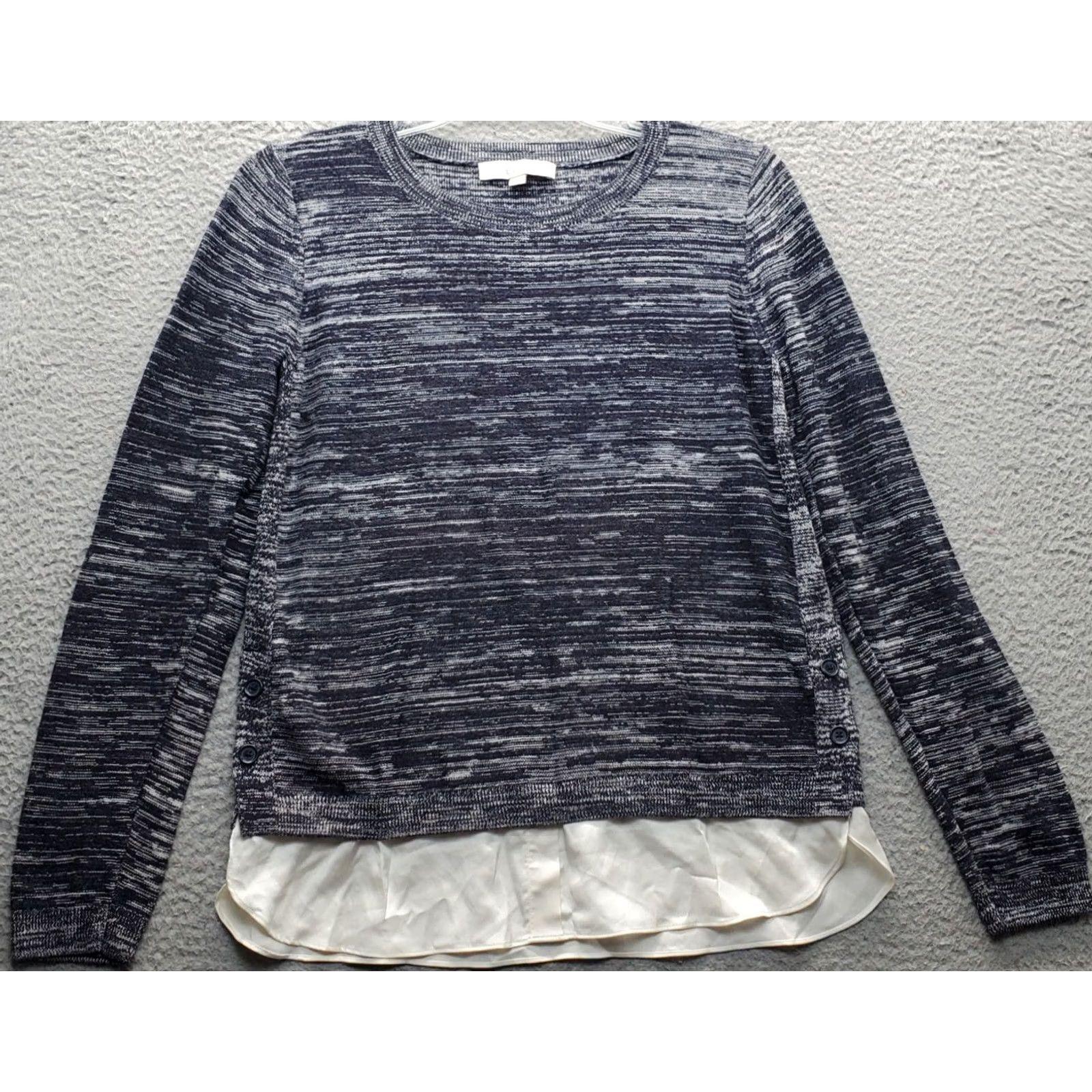 Loft LOFT Knit Top Womens L Space Dye Lined Long Sleeve Round Neck Pullover, Multicolor, 100% Cotton, Casual Shirt, Regular Fit, Womens Size L Size L / US 10 / IT 46 - 2 Thumbnail