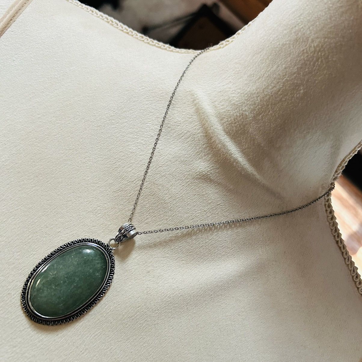 Handmade Handcrafted framed oval aventurine 925 sterling necklace Size ONE SIZE - 2 Thumbnail