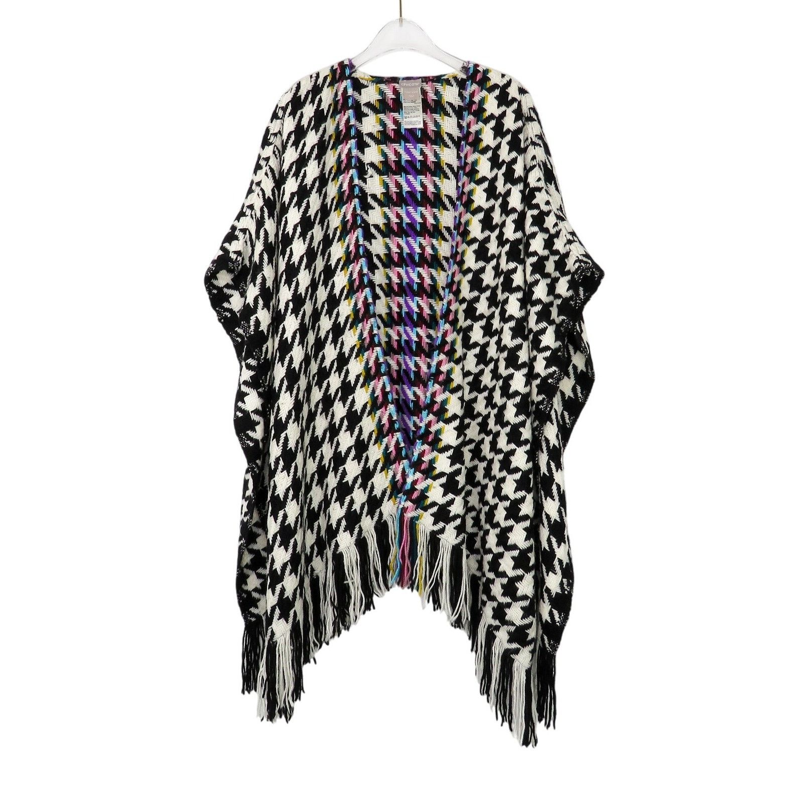 Chicos Chico's Houndstooth Ruana Wrap Shall Knit Sweater Rainbow Size M / US 6-8 / IT 42-44 - 1 Thumbnail