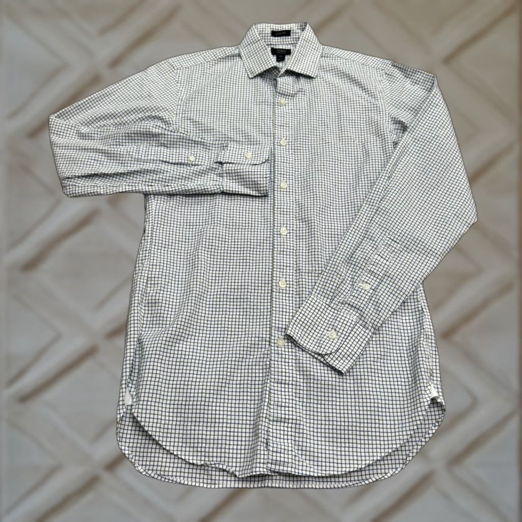 J.Crew J.Crew Ludlow Dress Shirt Mens XS Green Blue White Plaid Cotton Regular Fit Lightweight Career Casual Size 34R - 1 Thumbnail