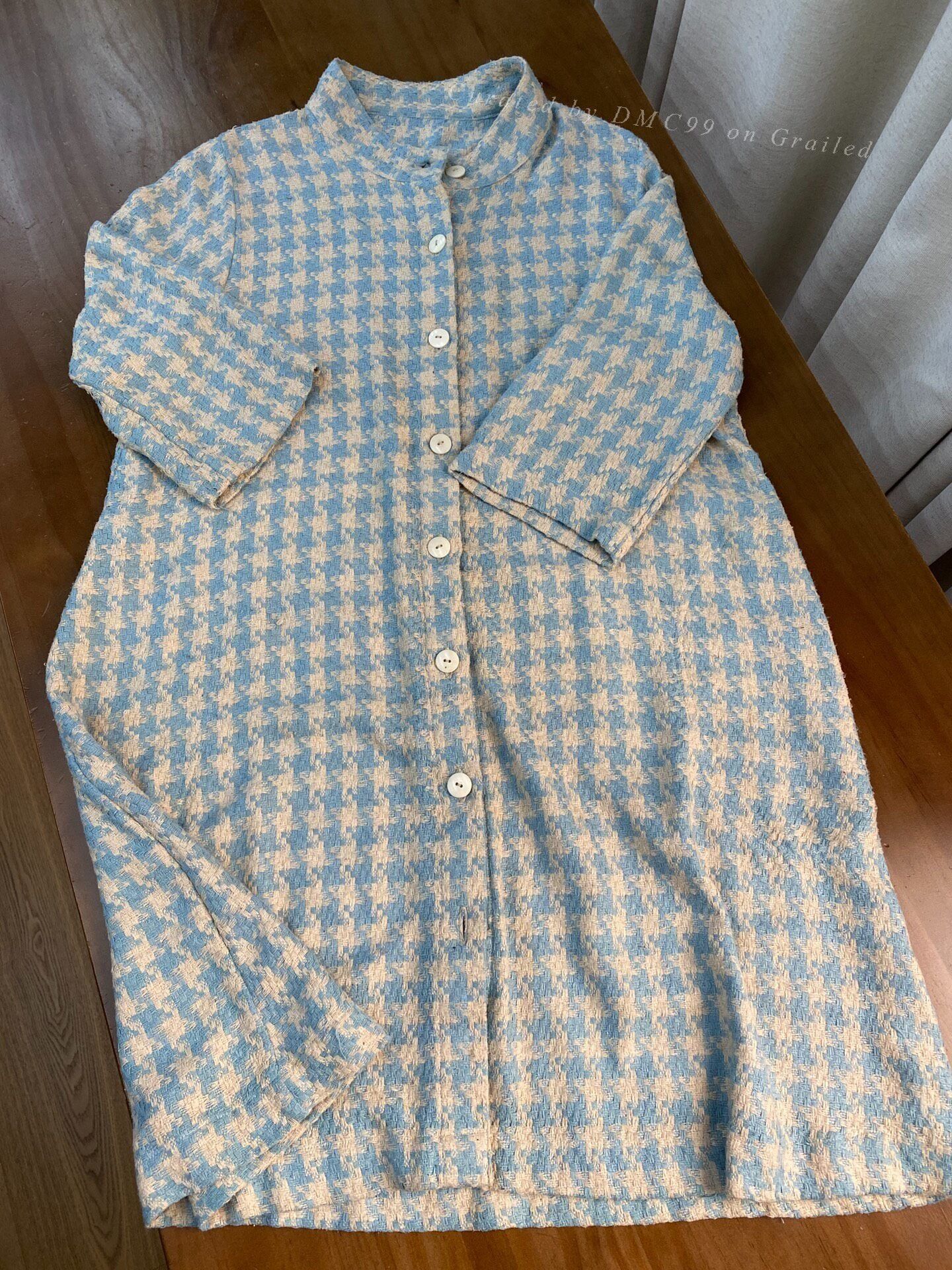 Other Light Blue Houndstooth Silk Stand Collar Coat Size M / US 6-8 / IT 42-44 - 1 Thumbnail