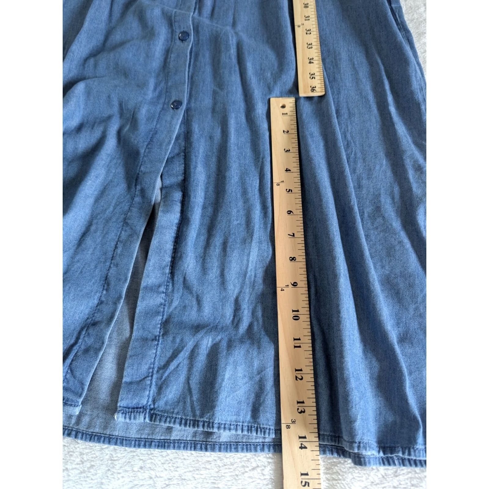 Vintage Gold SK Chambray Shirt Dress Blue Size 42 Rhinestone Eye Tassle Embellishment Women Size M / US 6-8 / IT 42-44 - 7 Thumbnail