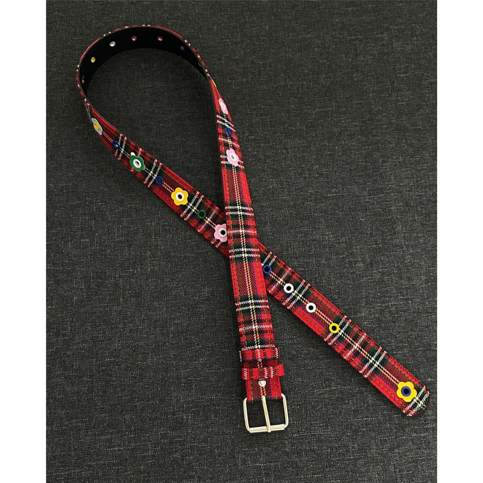 Other Scottish Plaid Floral Rivet Belt | Red Y2K Street Size ONE SIZE - 3 Thumbnail