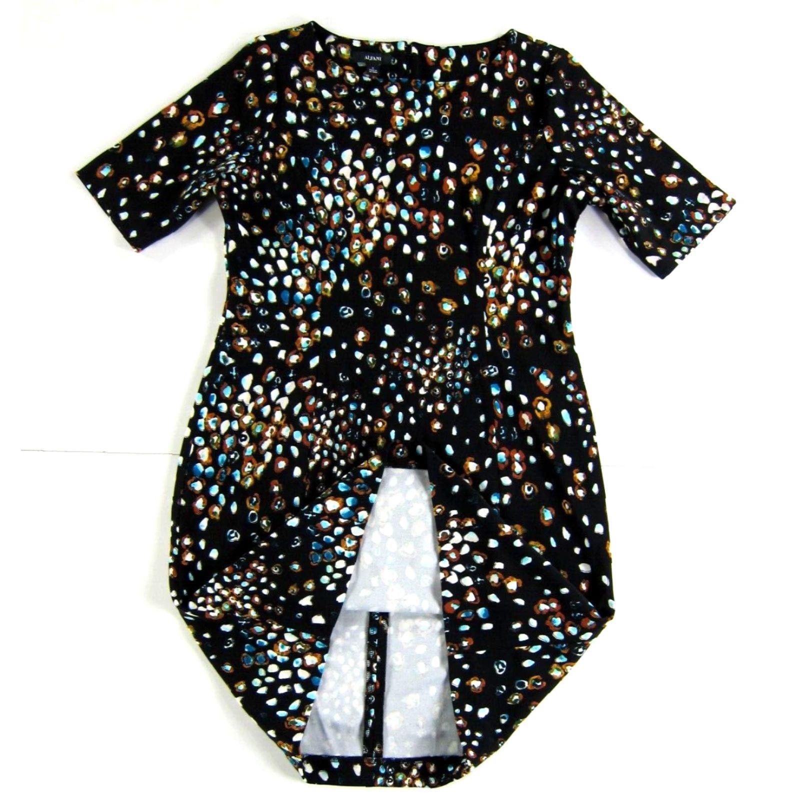 Alfani NWT Alfani Dress Short Sleeve Sheath Black Polka Dot Stretch Midi Zip 6 Womens Size 28" / US 6 / IT 42 - 5 Thumbnail