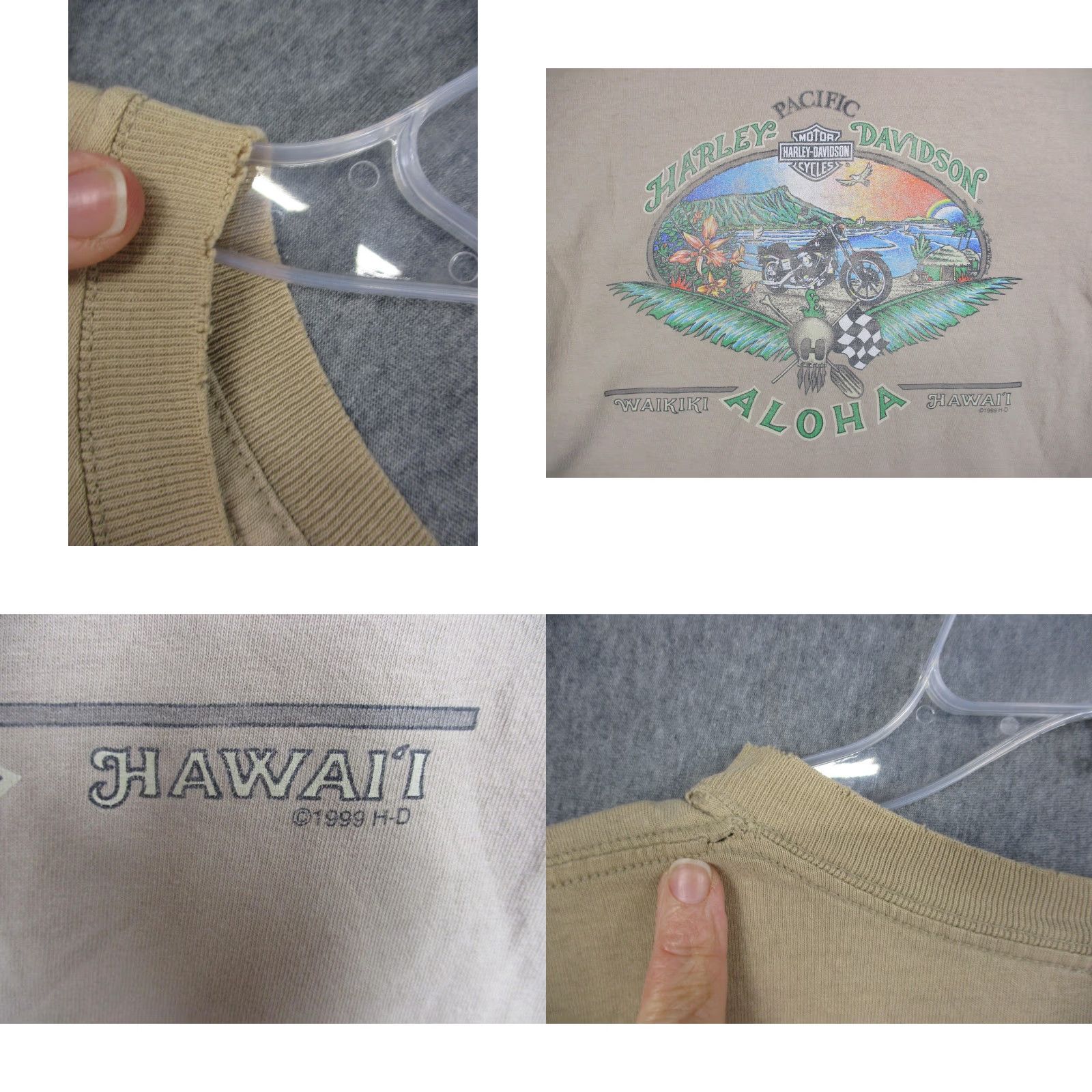 Harley Davidson VINTAGE Harley-Davidson Shirt Mens M Pacific Aloha Waikiki Hawaii 1999 USA Beige Crew Neck Graphic Print Skull 100% Cotton Short Sleeve Made in USA Size US M / EU 48-50 / 2 - 8 Thumbnail